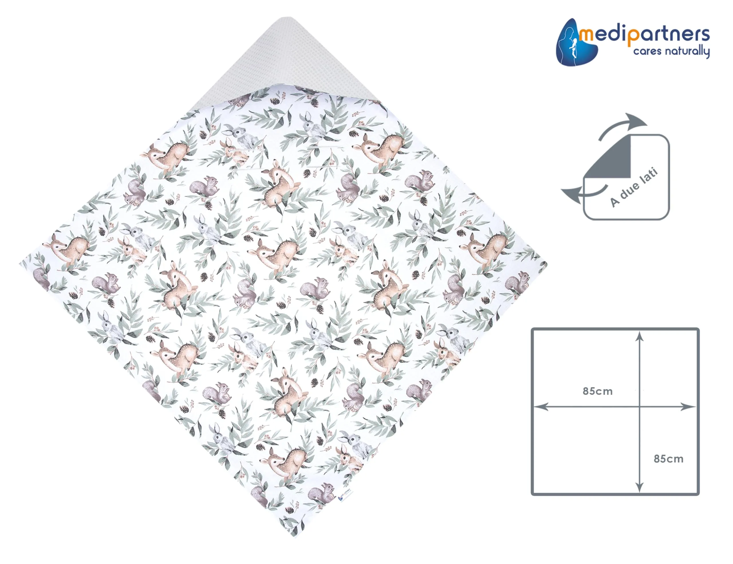 Medi Partners Coperta neonato ovetto Sacco per Passeggino - 100% Cotone universale Blanket 85x85cm fodera protettiva Morbida e Accogliente Passeggini Marsupio (Cervo In Foglie Con Waffle Grigio) - immagine 5