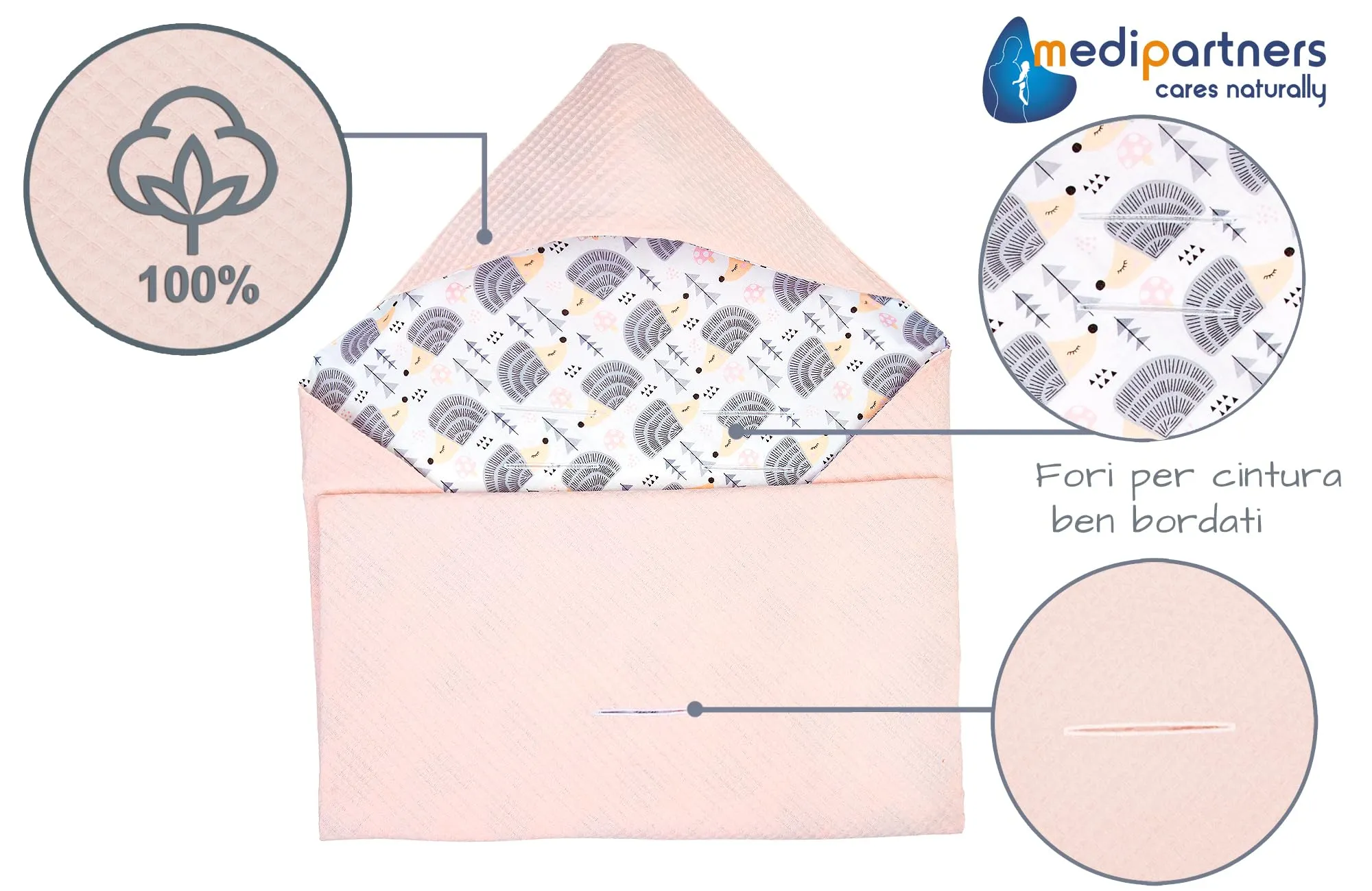Medi Partners Coperta neonato ovetto Sacco per Passeggino - 100% Cotone universale Blanket 85x85cm fodera protettiva Morbida e Accogliente Passeggini Marsupio (Ricci Con Rosa Chiaro Waffle) - immagine 3