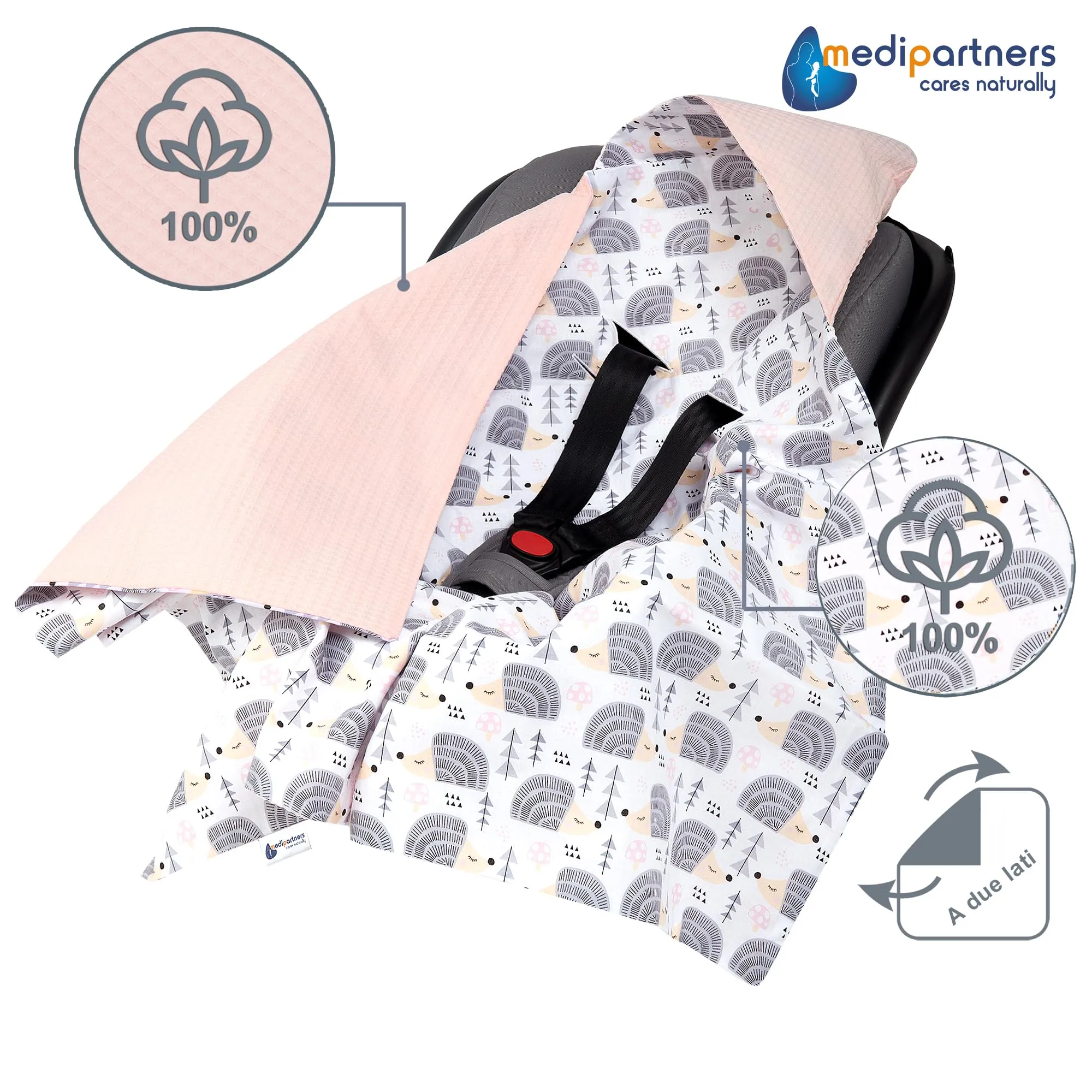 Medi Partners Coperta neonato ovetto Sacco per Passeggino - 100% Cotone universale Blanket 85x85cm fodera protettiva Morbida e Accogliente Passeggini Marsupio (Ricci Con Rosa Chiaro Waffle) - immagine 5