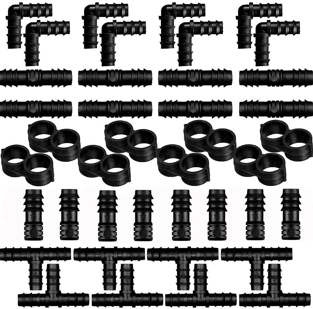 40Pcs Raccordi per Ala Gocciolante, BetterJonny Kit di Raccordi per Irrigazione per Tubi per 20mm Impianto di Irrigazione a Goccia Tee Gomiti Accoppiamento Chiusura Terminale Tappi Terminali - immagine 1