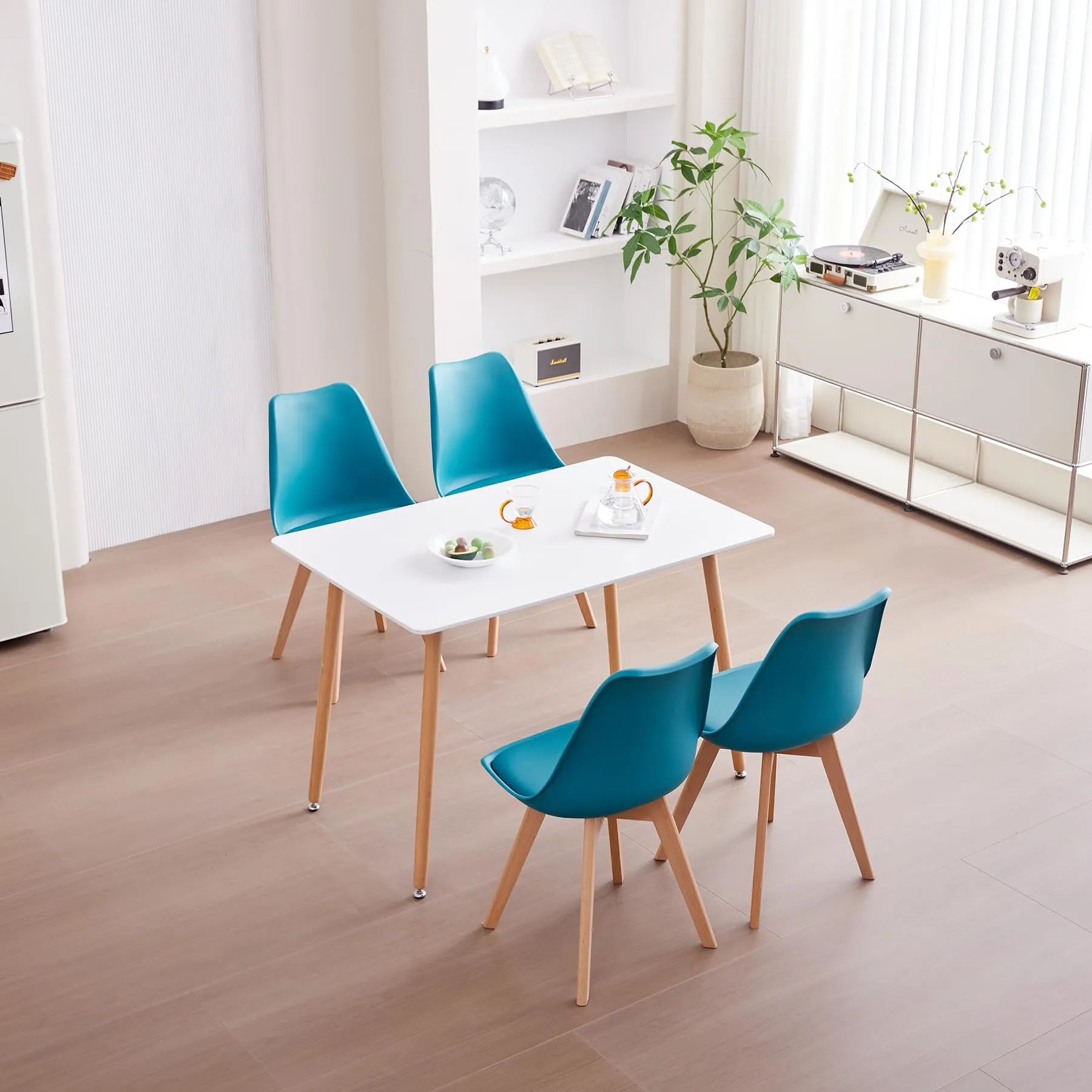 JZGORC Set di 4 Sedie da Sala da Pranzo, Sedie da Cucina Nordica, Sedie da Ufficio con Gambe in Faggio Massello per Camera da Letto, Soggiorno, Cucina - Verde Scuro - immagine 2