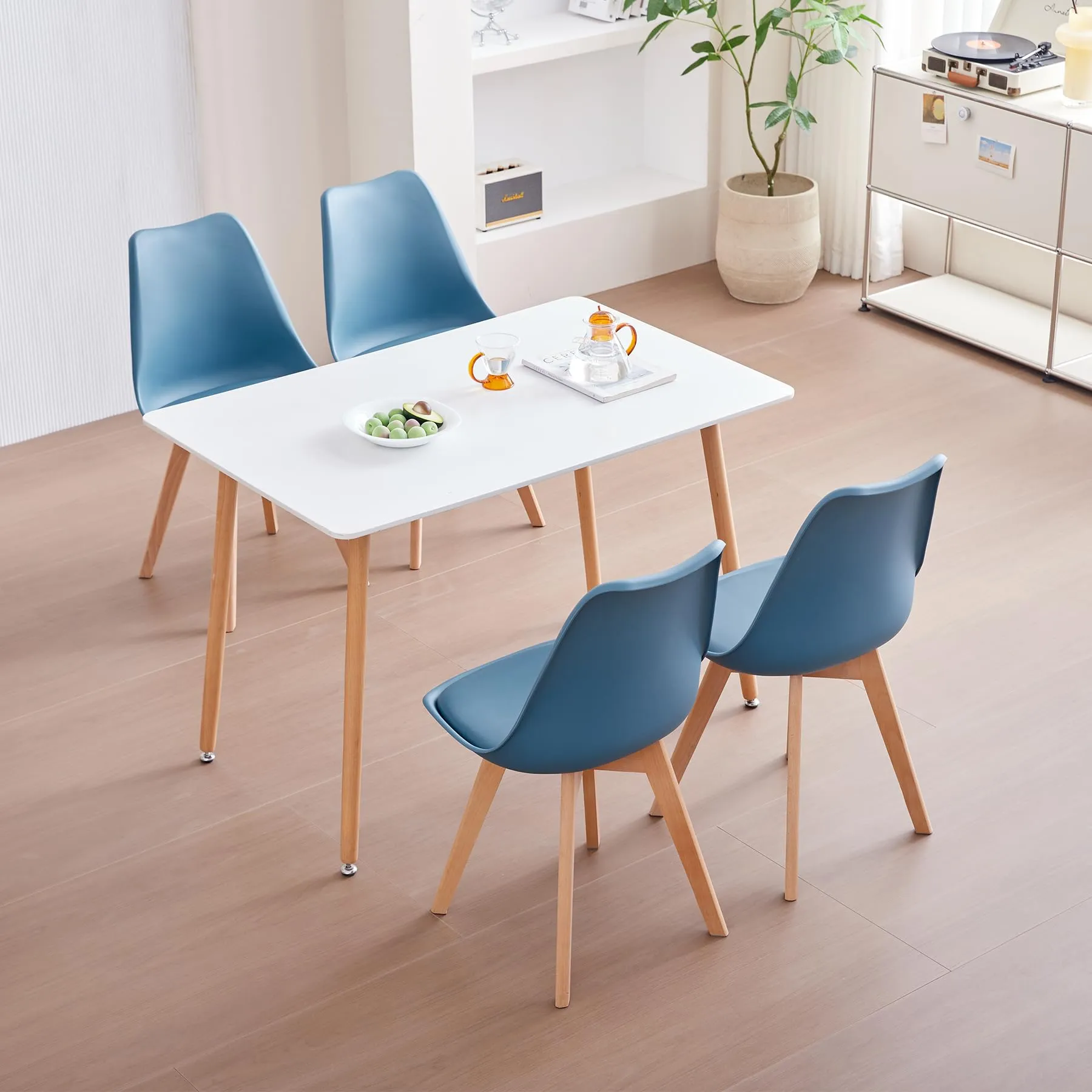 JZGORC Set di 4 Sedie da Sala da Pranzo, Sedie da Cucina Nordica, Sedie da Ufficio con Gambe in Faggio Massello per Camera da Letto, Soggiorno, Cucina - Blu Scuro - immagine 2