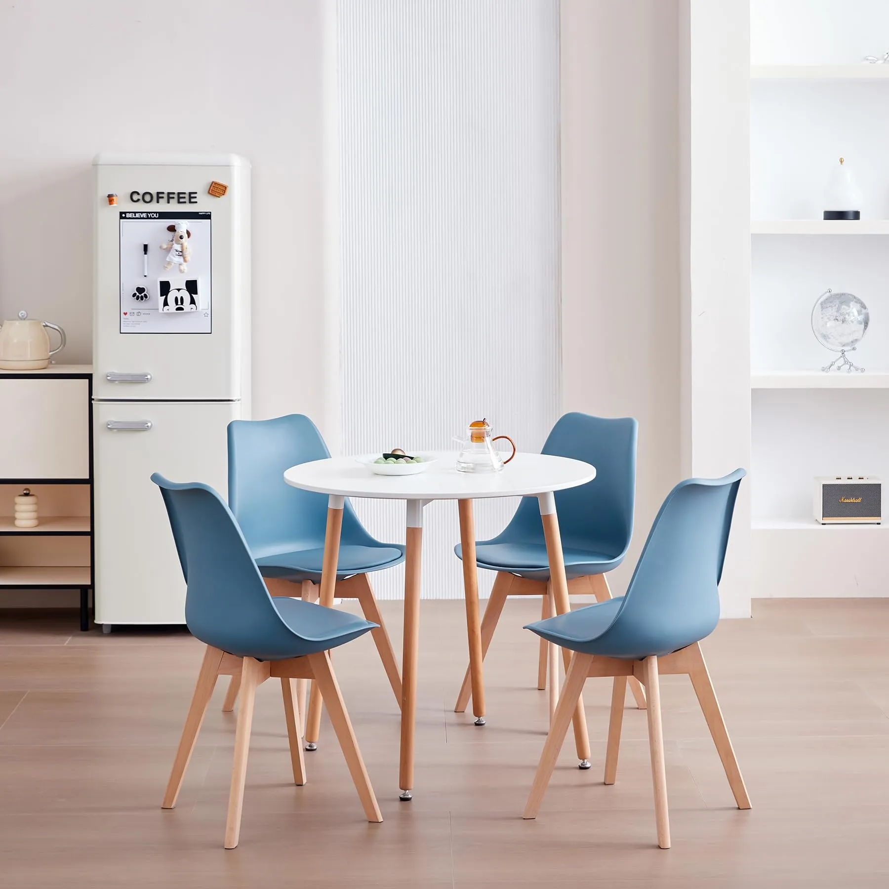 JZGORC Set di 4 Sedie da Sala da Pranzo, Sedie da Cucina Nordica, Sedie da Ufficio con Gambe in Faggio Massello per Camera da Letto, Soggiorno, Cucina - Blu Scuro - immagine 6