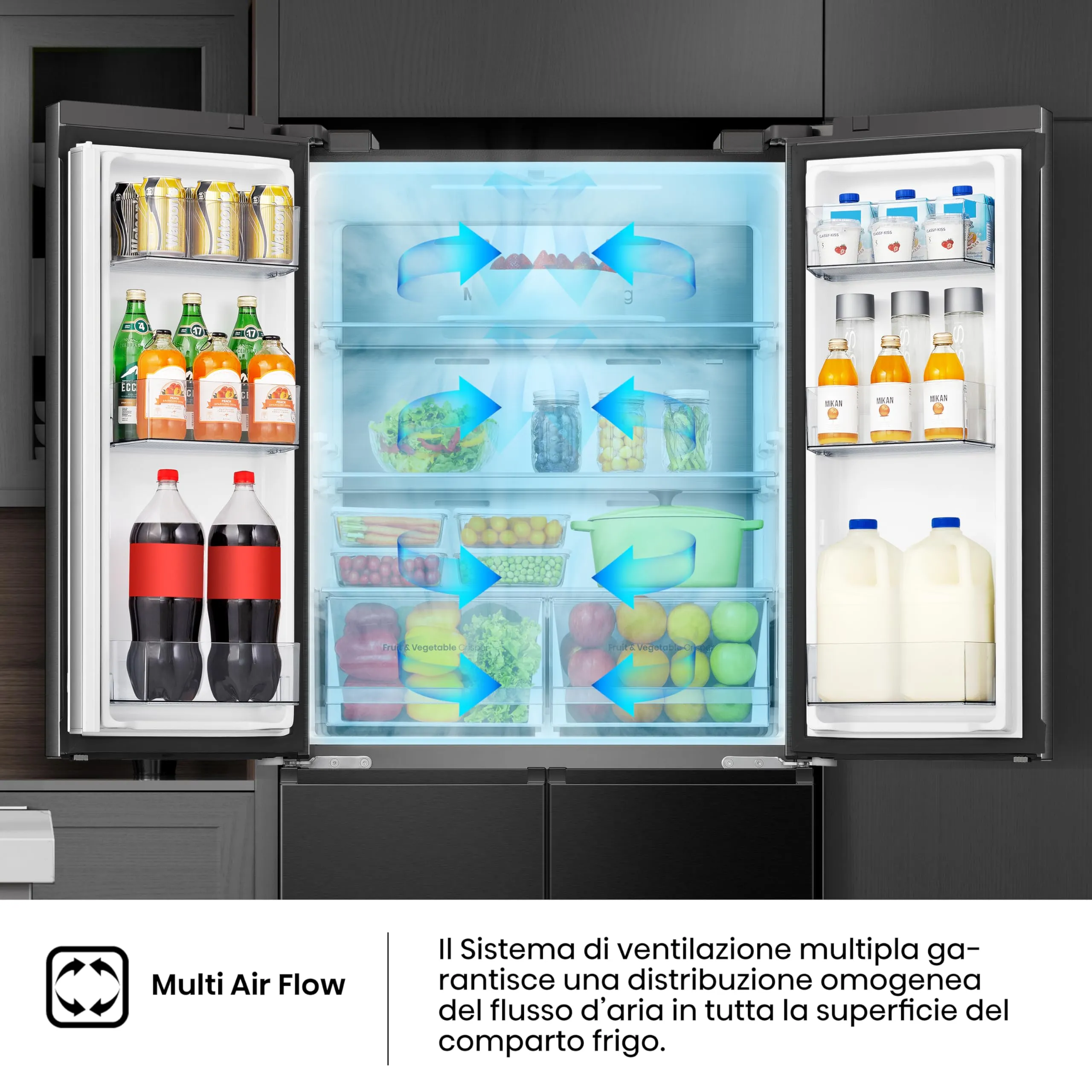 Hisense RQ5P470SAFE Frigorifero Americano Quattro Porte, 483 Litri, Total No Frost, WiFi, Metal Tech Cooling, Controllo Touch, Classe E, Inox Nero - immagine 9