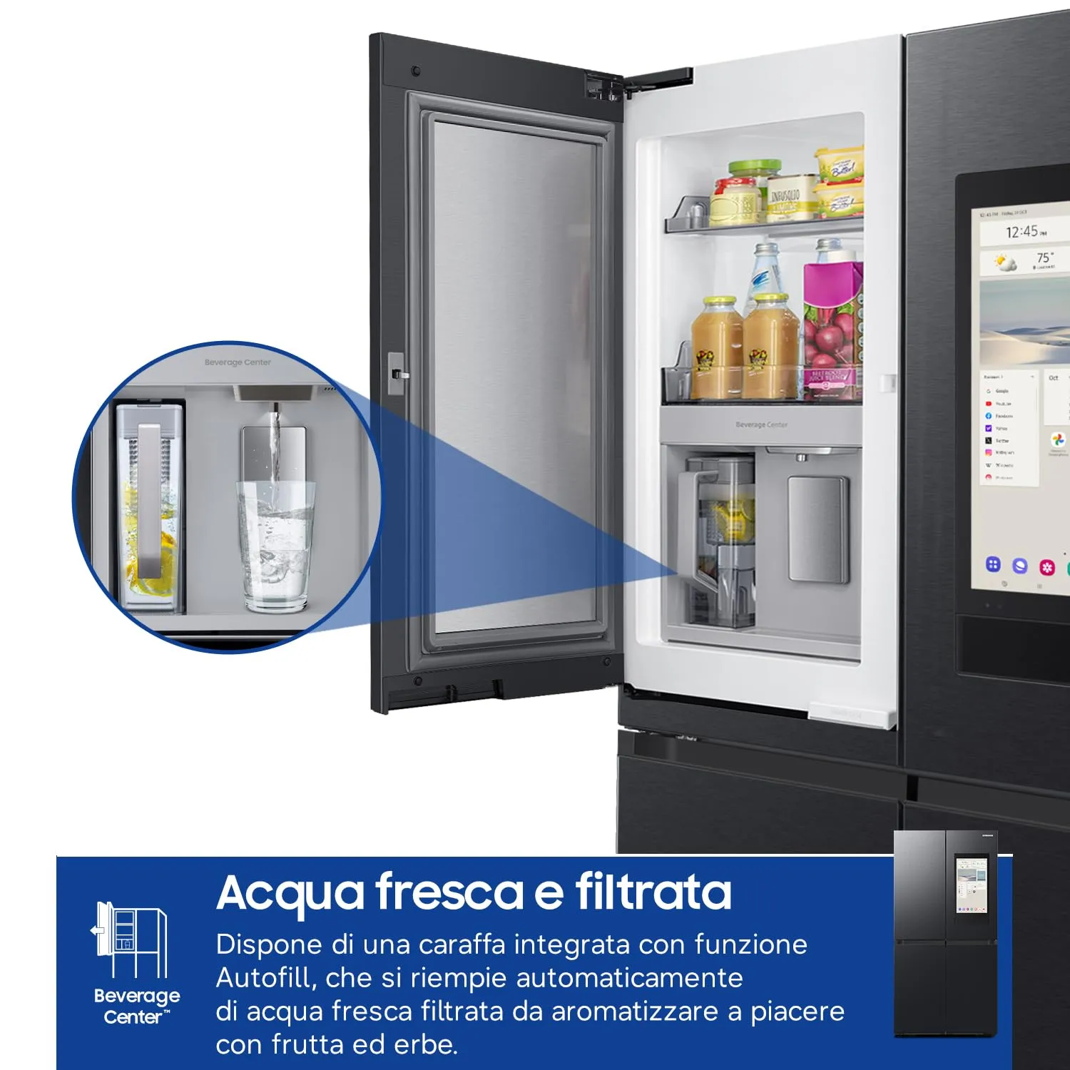 Samsung Frigorifero a 4 Porte Family Hub AI RF65DG9H0EB1/EF, Con AI Vision Inside, Wifi+AI Energy Mode, Beverage Center, Metal Back, 636 L, LxAxP: 91,2 x 183 x 72,3 cm, Antracite - immagine 6