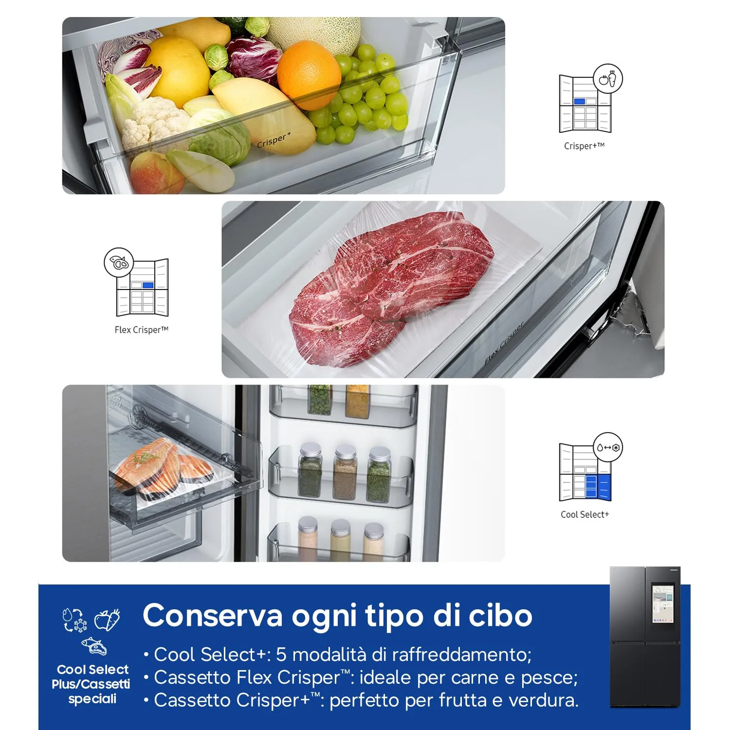 Samsung Frigorifero a 4 Porte Family Hub AI RF65DG9H0EB1/EF, Con AI Vision Inside, Wifi+AI Energy Mode, Beverage Center, Metal Back, 636 L, LxAxP: 91,2 x 183 x 72,3 cm, Antracite - immagine 9