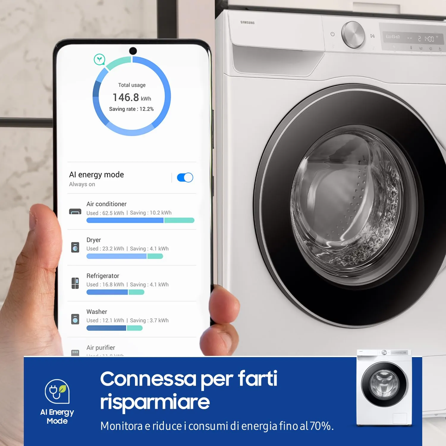 Samsung Lavatrice AI Control WW11DG6B85LH/U3 Libera installazione, 11 Kg, Wifi, Ecodosatore, Super Speed, Vapore, Carica Frontale, 60l x 85h x 60p cm - immagine 2