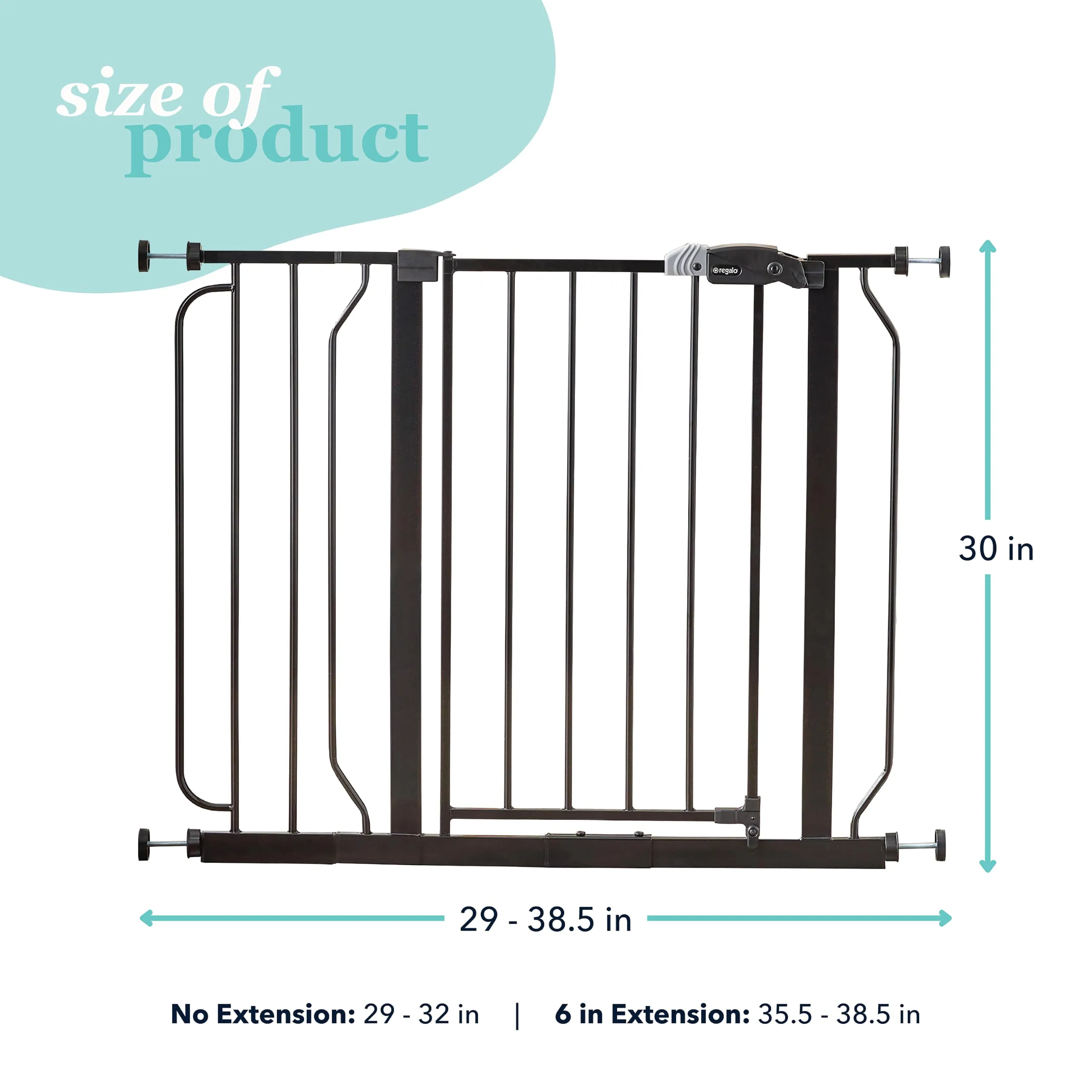 Regalo Safety Easy Step Baby Gate for Doorways & Bottom of Stairs, Fits Openings 73.6-95.5cm (Extension Included) Pressure Mounted for Babies, Toddlers & Pets, Black - immagine 3