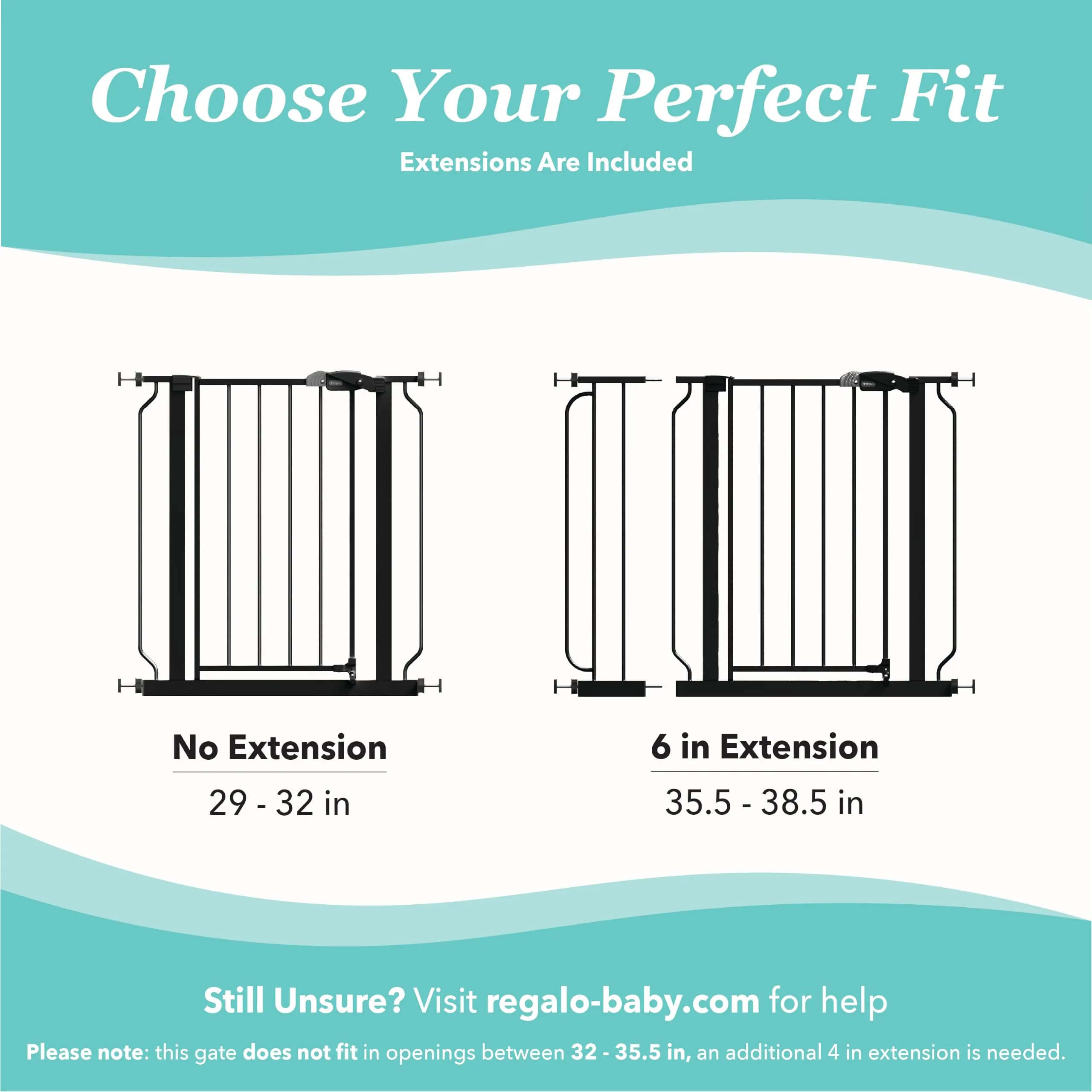 Regalo Safety Easy Step Baby Gate for Doorways & Bottom of Stairs, Fits Openings 73.6-95.5cm (Extension Included) Pressure Mounted for Babies, Toddlers & Pets, Black - immagine 8