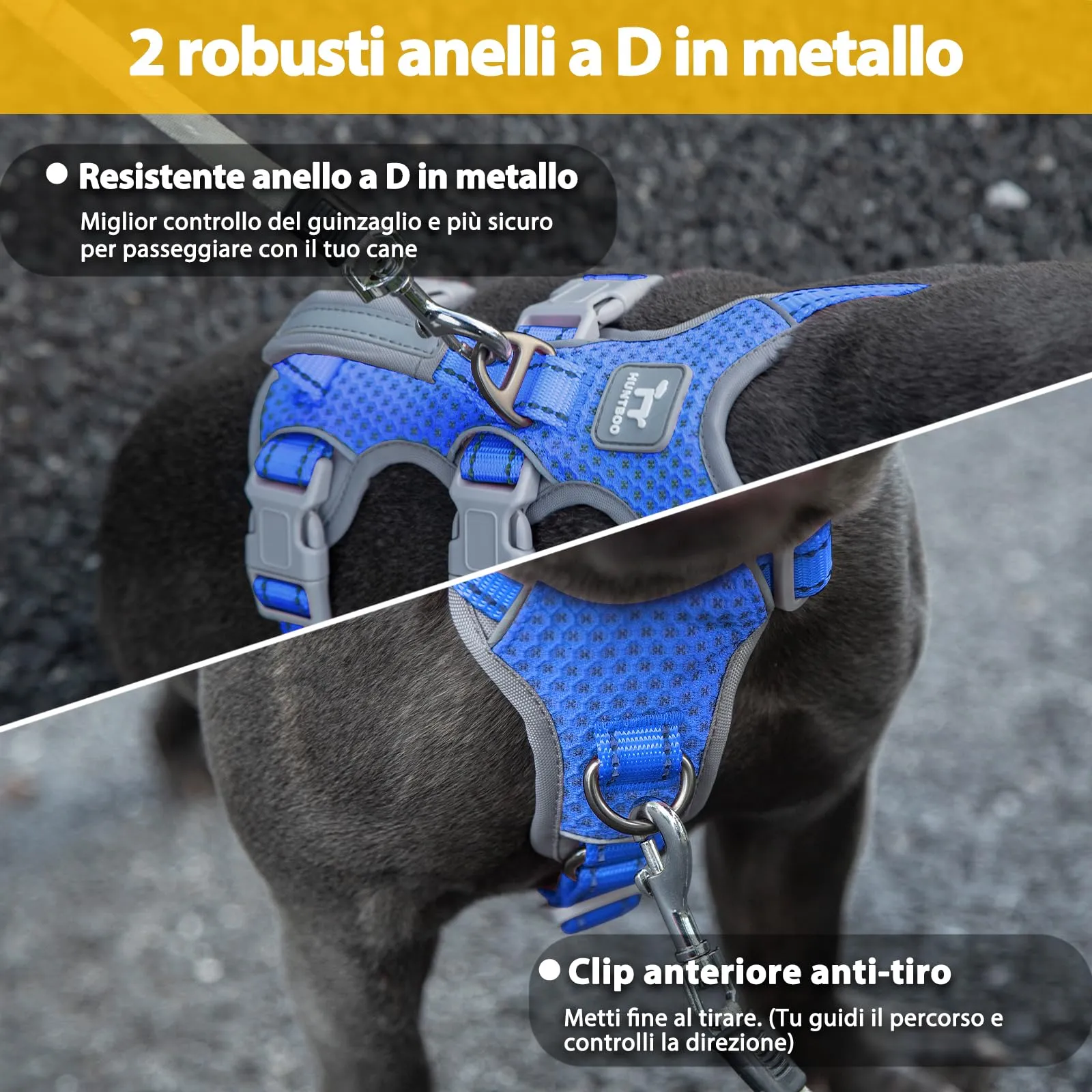 Huntboo Pettorina per cani a prova di fuga, pettorina per cani anti-fuga, pettorina completamente riflettente con impugnatura imbottita, traspirante, resistente e regolabile per cani - immagine 5