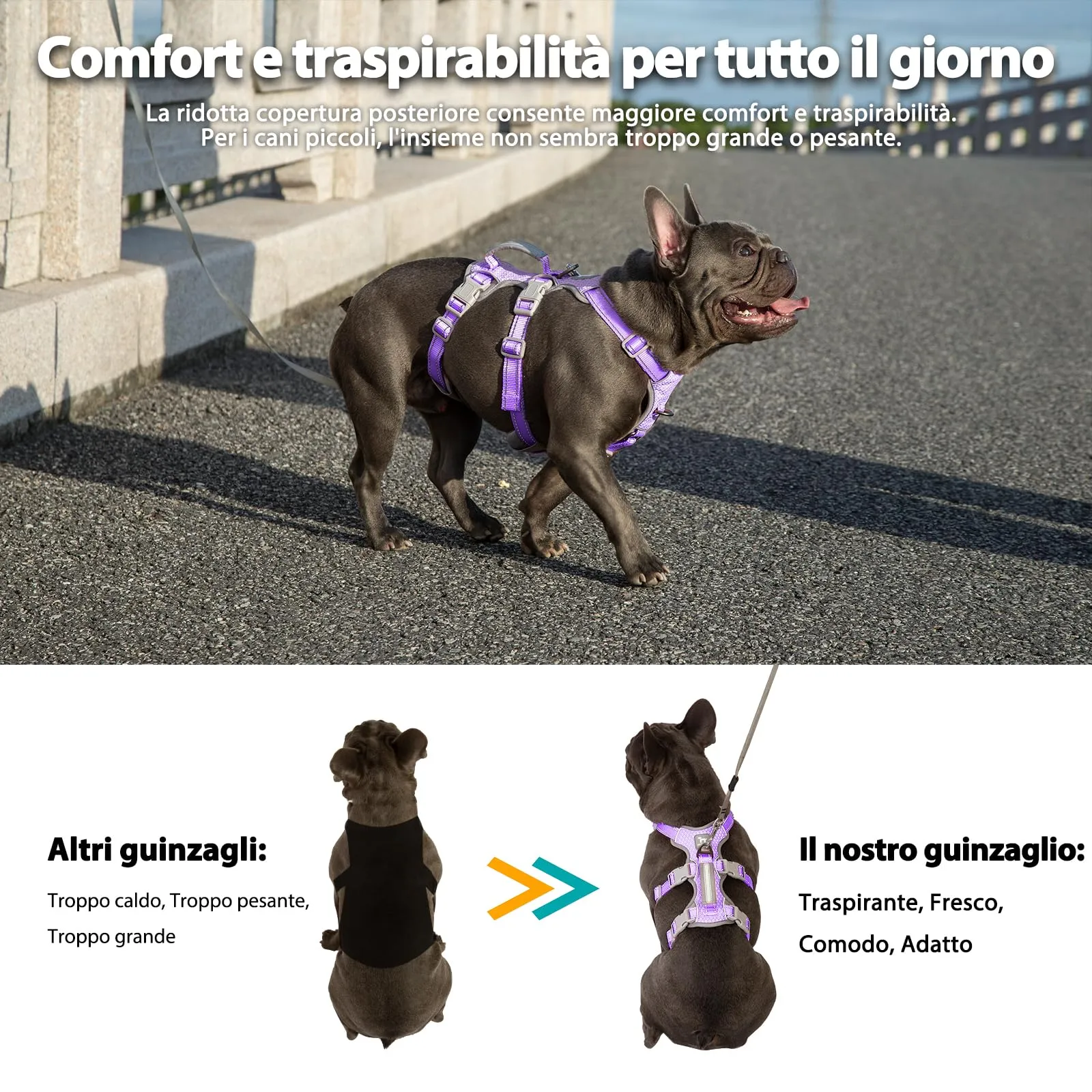 Huntboo Imbracatura a prova di fuga, imbracatura per cani antiscivolo a prova di fuga, imbracatura completamente riflettente con maniglia, traspirante, regolabile per cani di media taglia - immagine 6