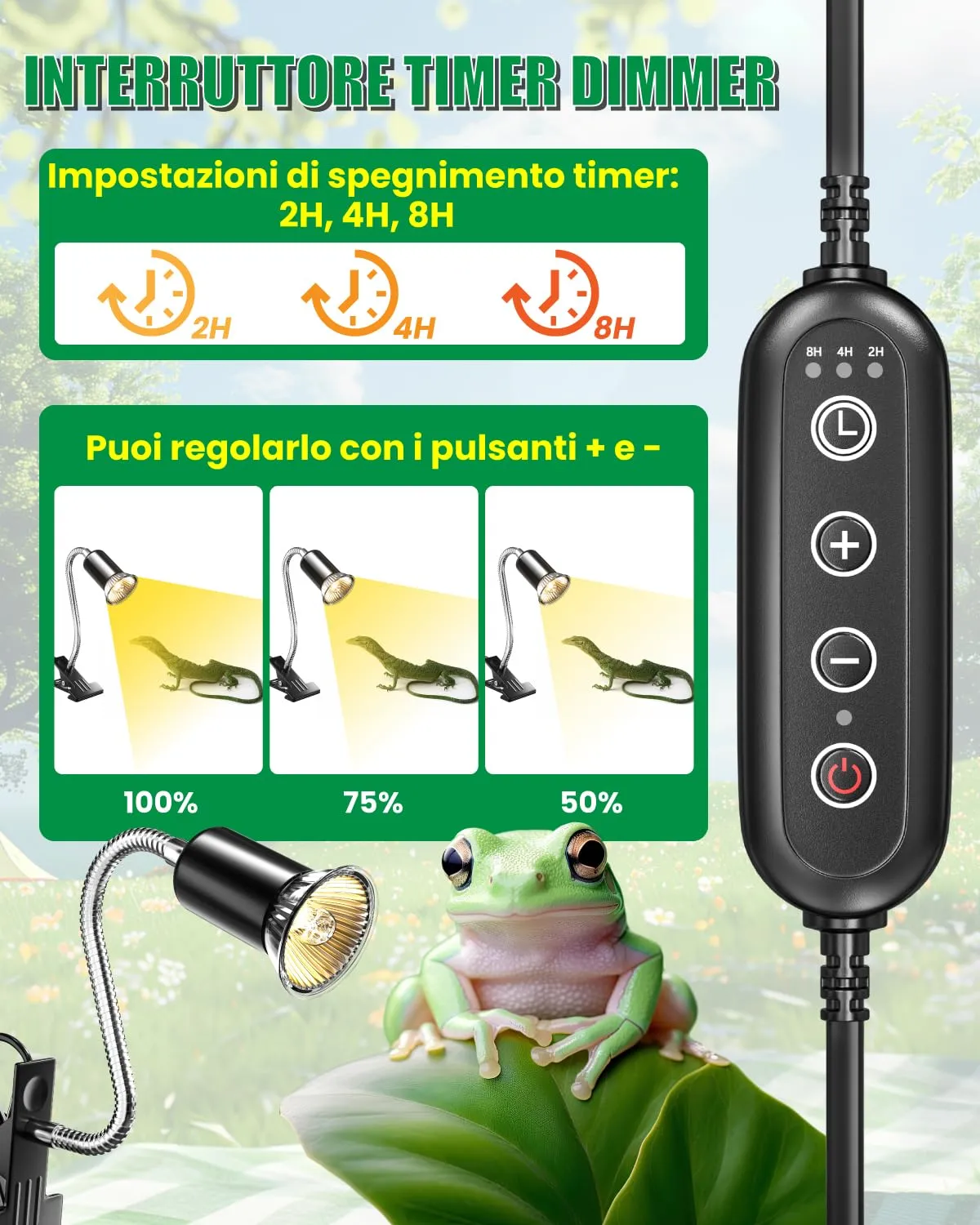 GlowUp Lampada di Calore per Rettili con Timer Ciclico, Luce Calda per Tartarughe con Clip, Lampada per Basking Rotante a 360° per Rettili, Lucertola, Tartaruga, Serpente, Include 2 Lampadine E27 - immagine 3