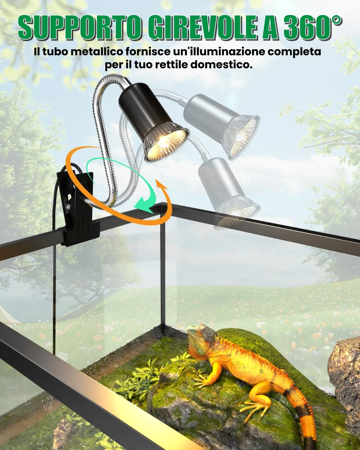 GlowUp Lampada di Calore per Rettili con Timer Ciclico, Luce Calda per Tartarughe con Clip, Lampada per Basking Rotante a 360° per Rettili, Lucertola, Tartaruga, Serpente, Include 2 Lampadine E27 - immagine 4
