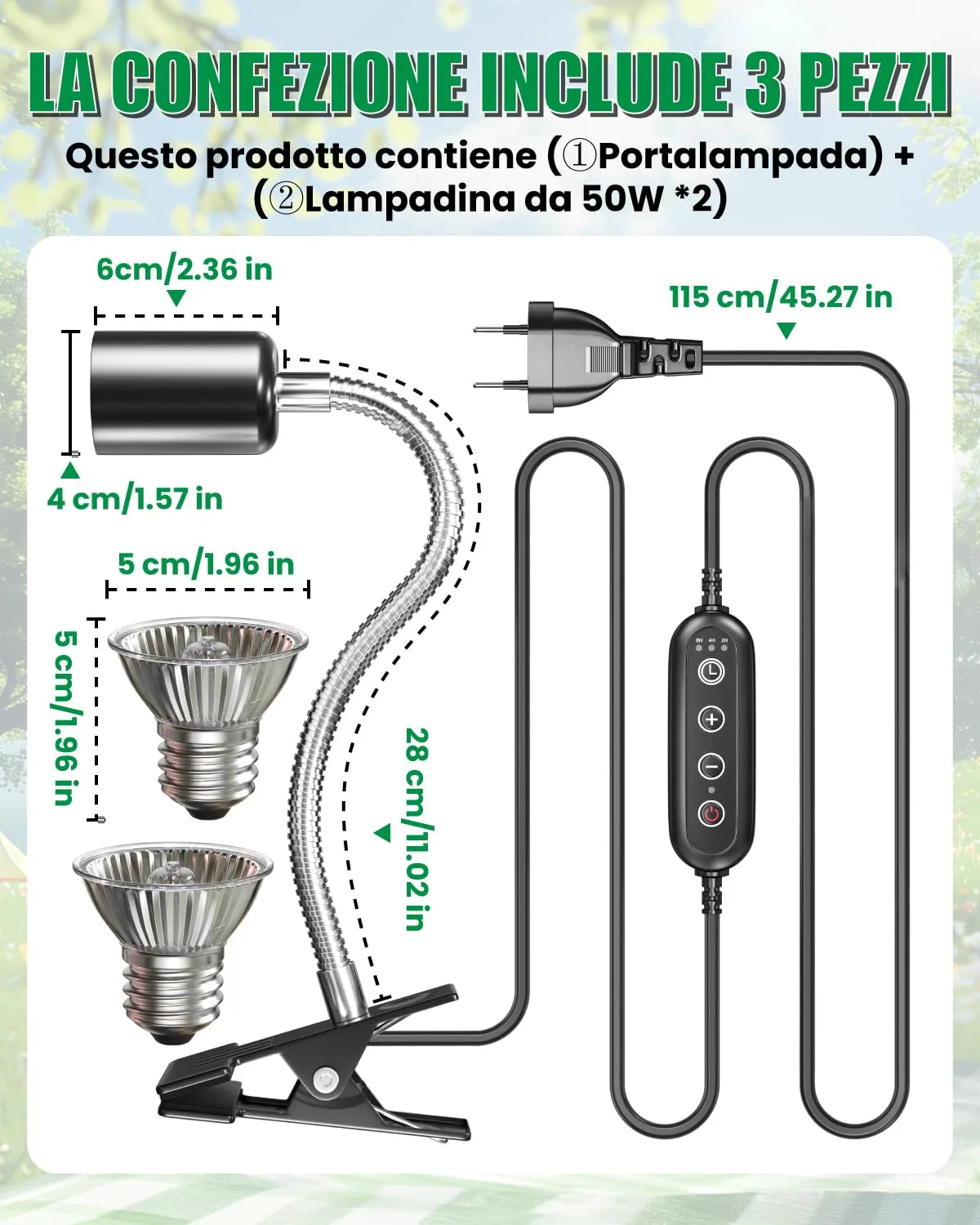 GlowUp Lampada di Calore per Rettili con Timer Ciclico, Luce Calda per Tartarughe con Clip, Lampada per Basking Rotante a 360° per Rettili, Lucertola, Tartaruga, Serpente, Include 2 Lampadine E27 - immagine 5