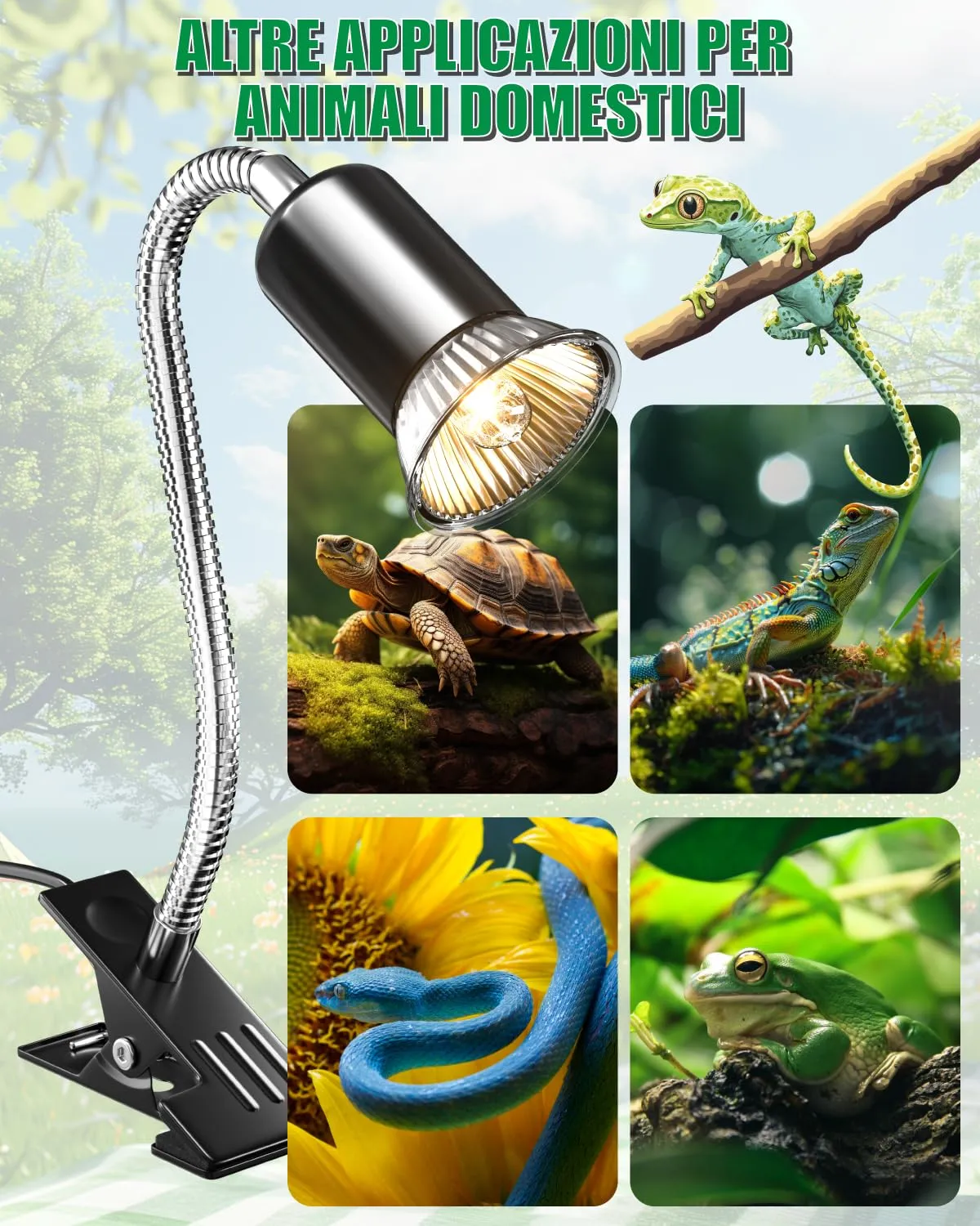 GlowUp Lampada di Calore per Rettili con Timer Ciclico, Luce Calda per Tartarughe con Clip, Lampada per Basking Rotante a 360° per Rettili, Lucertola, Tartaruga, Serpente, Include 2 Lampadine E27 - immagine 6