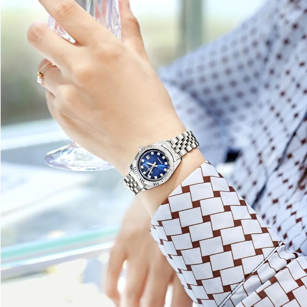 Szaikyri Orologio Donna con Calendario Classico Femminile con Ganciapia di Acciaio Inossidabile Solido Resistente All'Acqua Orologi da Compleanno per Donna (Silver Blue) - immagine 2