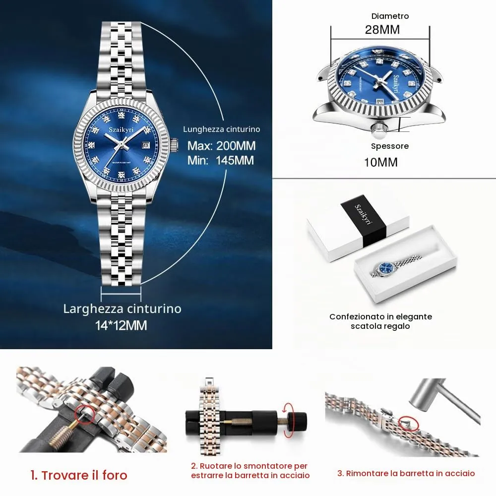 Szaikyri Orologio Donna con Calendario Classico Femminile con Ganciapia di Acciaio Inossidabile Solido Resistente All'Acqua Orologi da Compleanno per Donna (Silver Blue) - immagine 6