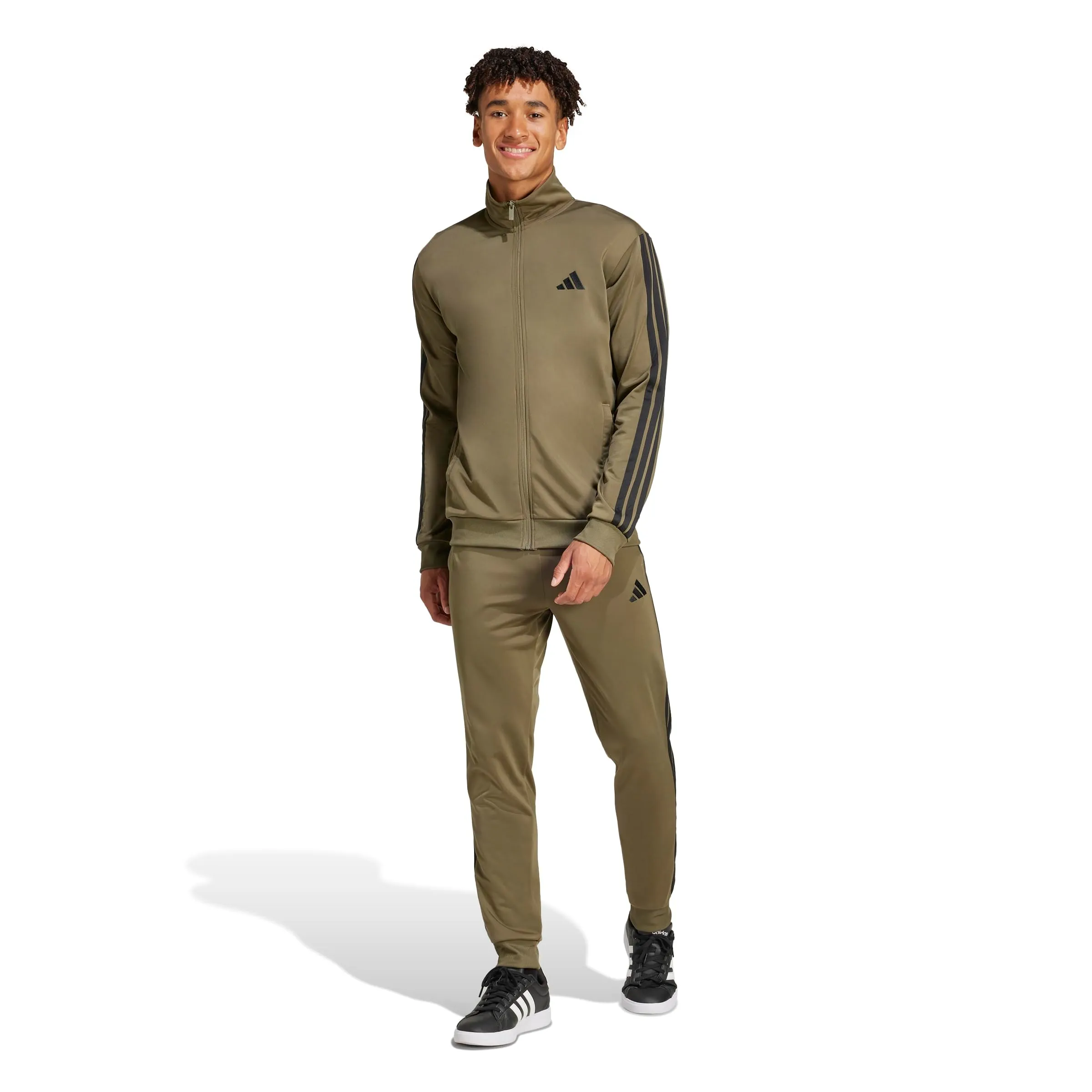 adidas Tuta da uomo basic con 3 strisce, in tricot, verde oliva, taglia XL/alta - immagine 1