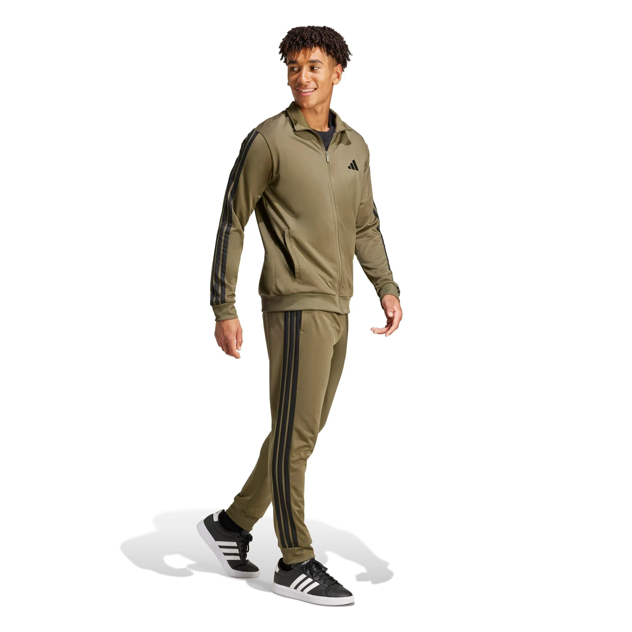 adidas Tuta da uomo basic con 3 strisce, in tricot, verde oliva, taglia XL/alta - immagine 2