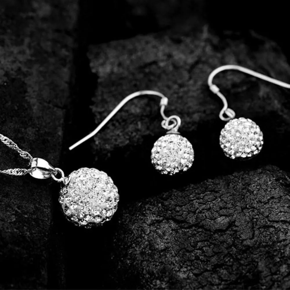 Mecool 925 Parure composta da collana e orecchini in argento Sterling, con cristalli, ideale per matrimonio, colore bianco - immagine 2