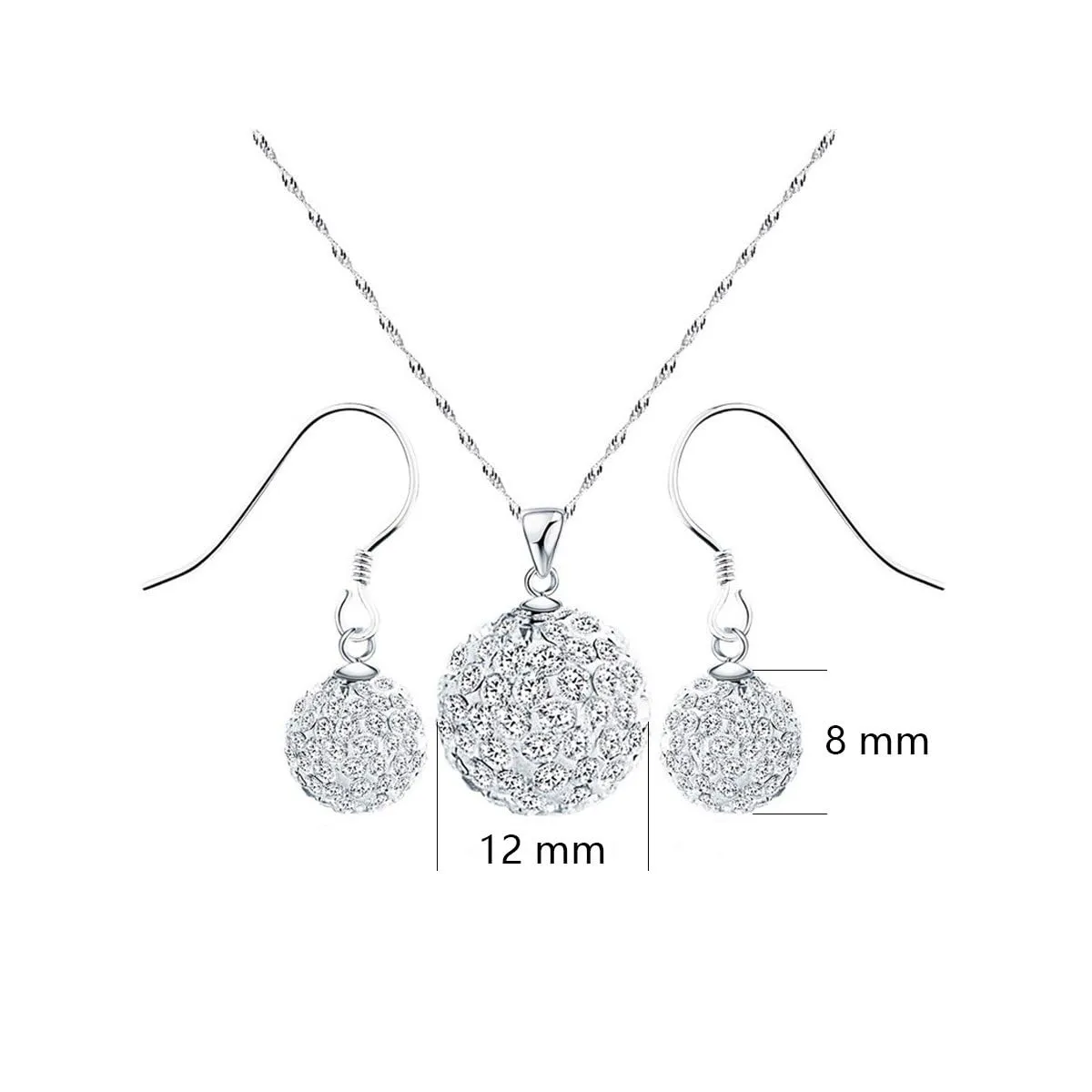 Mecool 925 Parure composta da collana e orecchini in argento Sterling, con cristalli, ideale per matrimonio, colore bianco - immagine 3