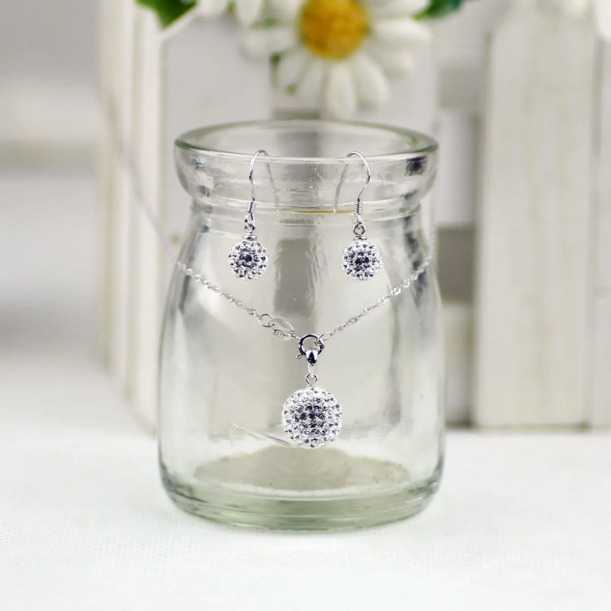 Mecool 925 Parure composta da collana e orecchini in argento Sterling, con cristalli, ideale per matrimonio, colore bianco - immagine 5