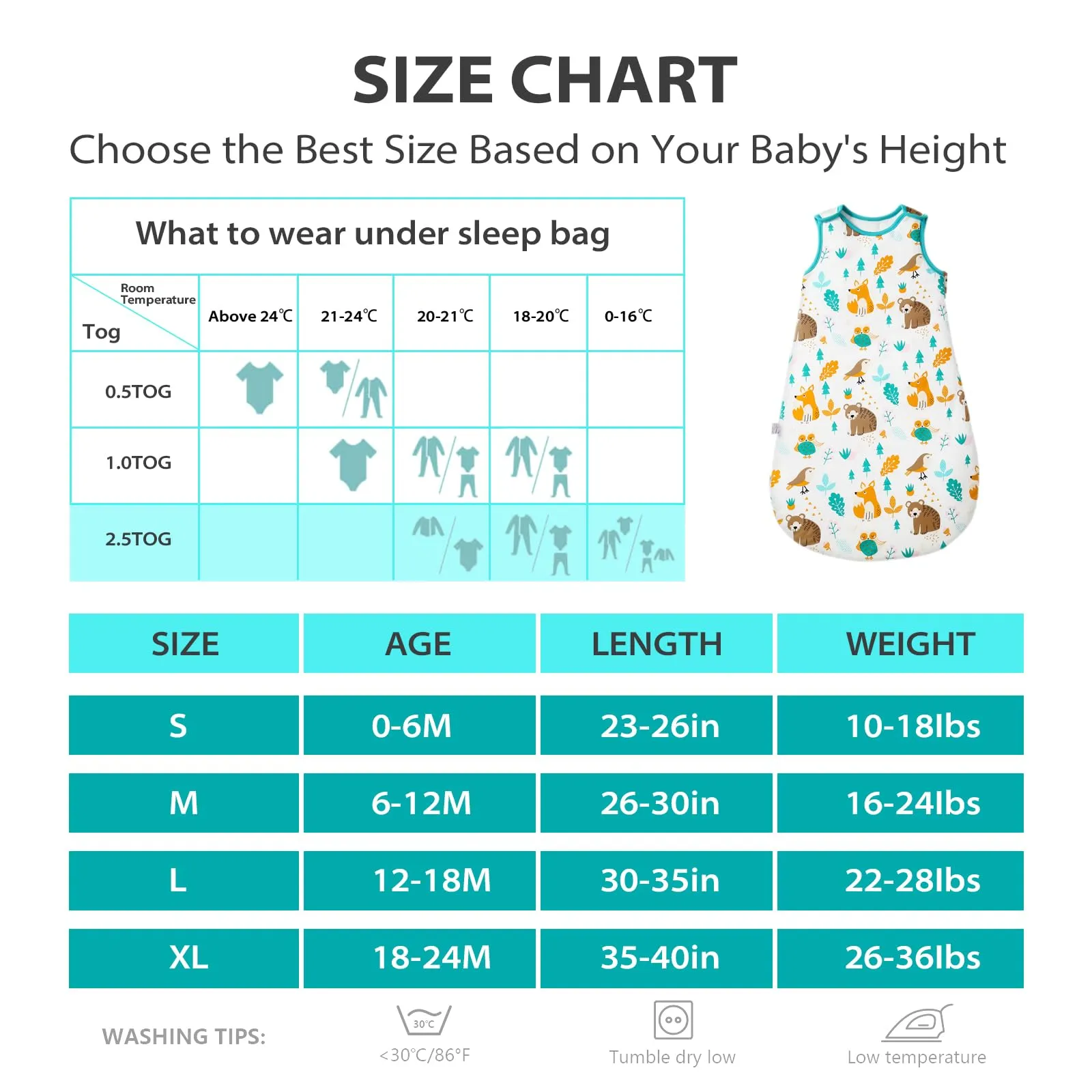 Mosebears Mosbears Sacco nanna invernale per bambini, 2,5 Tog, 100% cotone, diverse dimensioni dalla nascita fino a 24 mesi, adatto per tutto l'anno - immagine 3