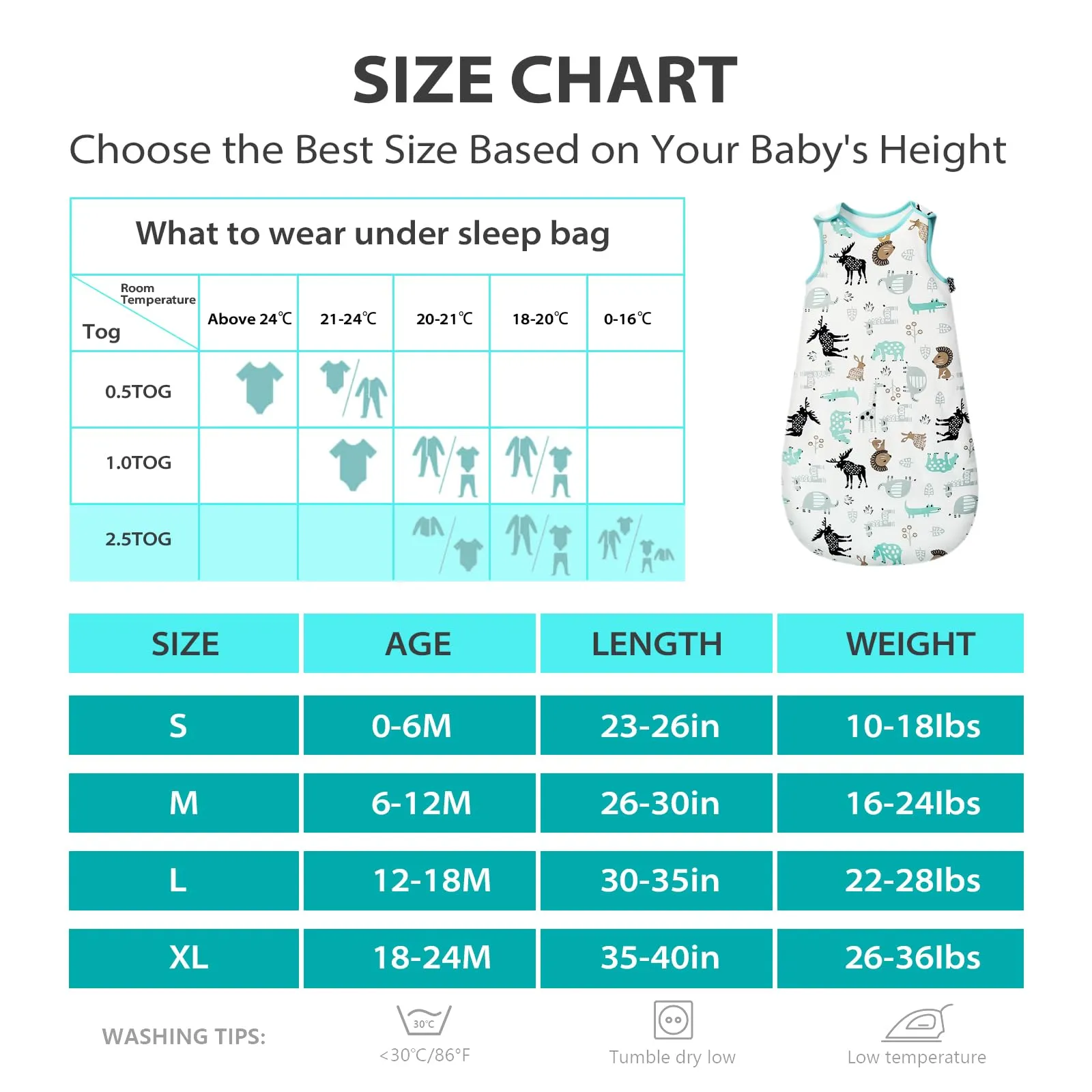 Mosebears Mosbears Sacco nanna invernale per bambini, 2,5 Tog, 100% cotone, diverse dimensioni dalla nascita fino a 24 mesi, adatto per tutto l'anno - immagine 3