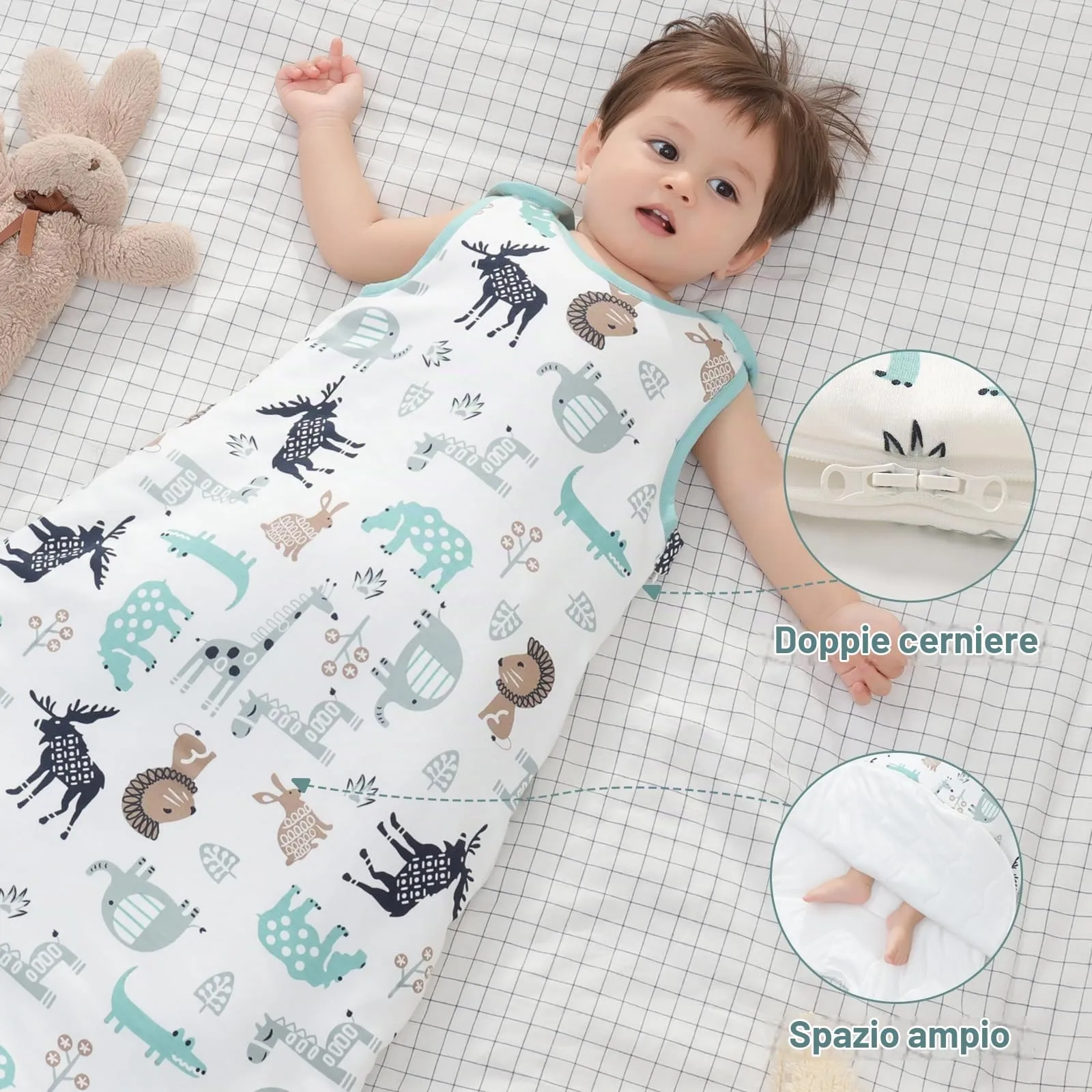 Mosebears Sacco nanna invernale per bambini, 2,5 Tog, 100% cotone, diverse dimensioni, dalla nascita fino a 18 mesi, adatto per tutto l'anno - immagine 6