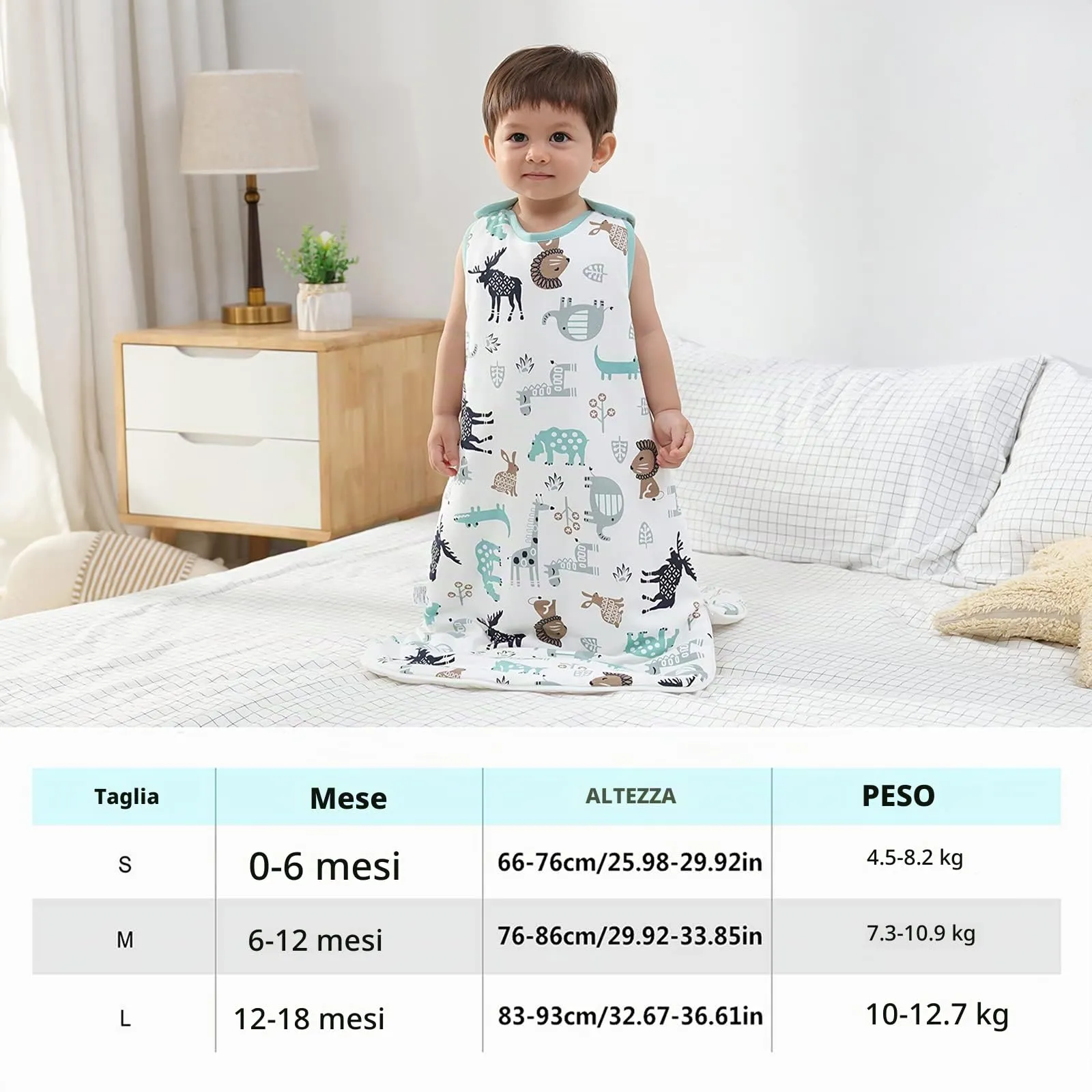 Sacco a pelo invernale per bambini, sacco a pelo da 2,5 tog, in 100% cotone, varie misure, dalla nascita all'età di 18 mesi, per tutto l'anno - immagine 3