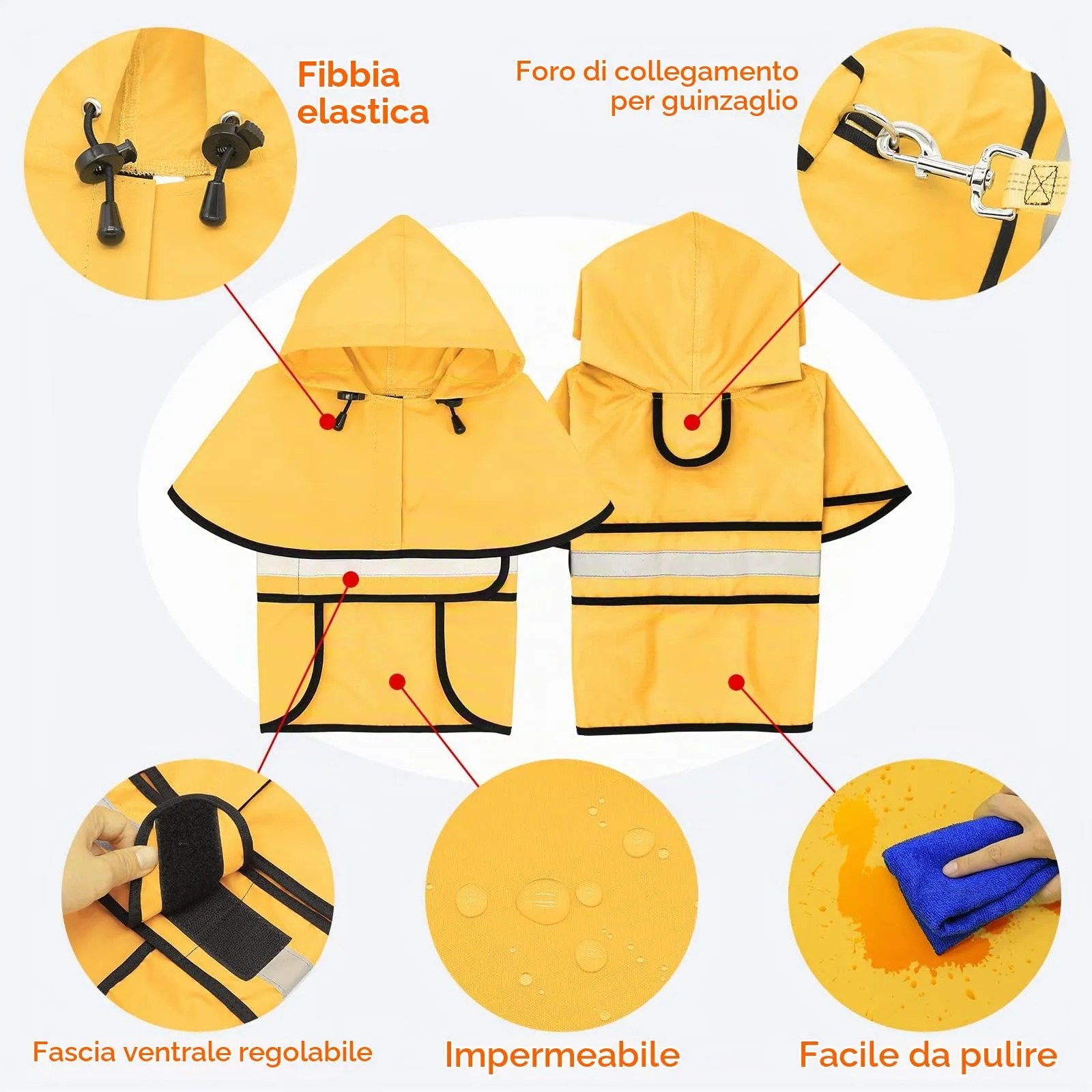 Domagiker - Impermeabile per cani, riflettente, poncho leggero, con cappuccio, per cani di taglia piccola, media e grande (X-Large, giallo) - immagine 3