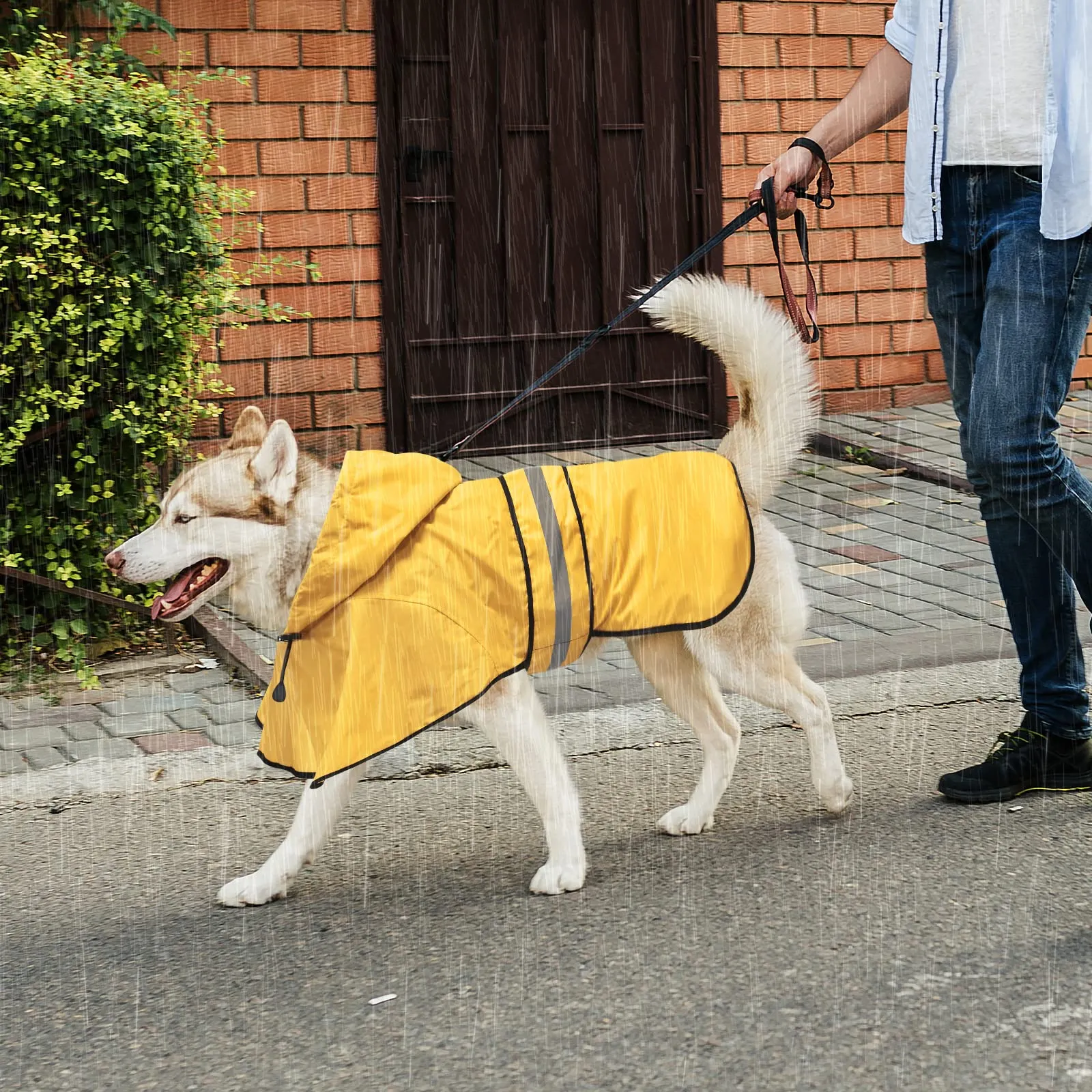 Domagiker - Impermeabile per cani, riflettente, poncho leggero, con cappuccio, per cani di taglia piccola, media e grande (X-Large, giallo) - immagine 6
