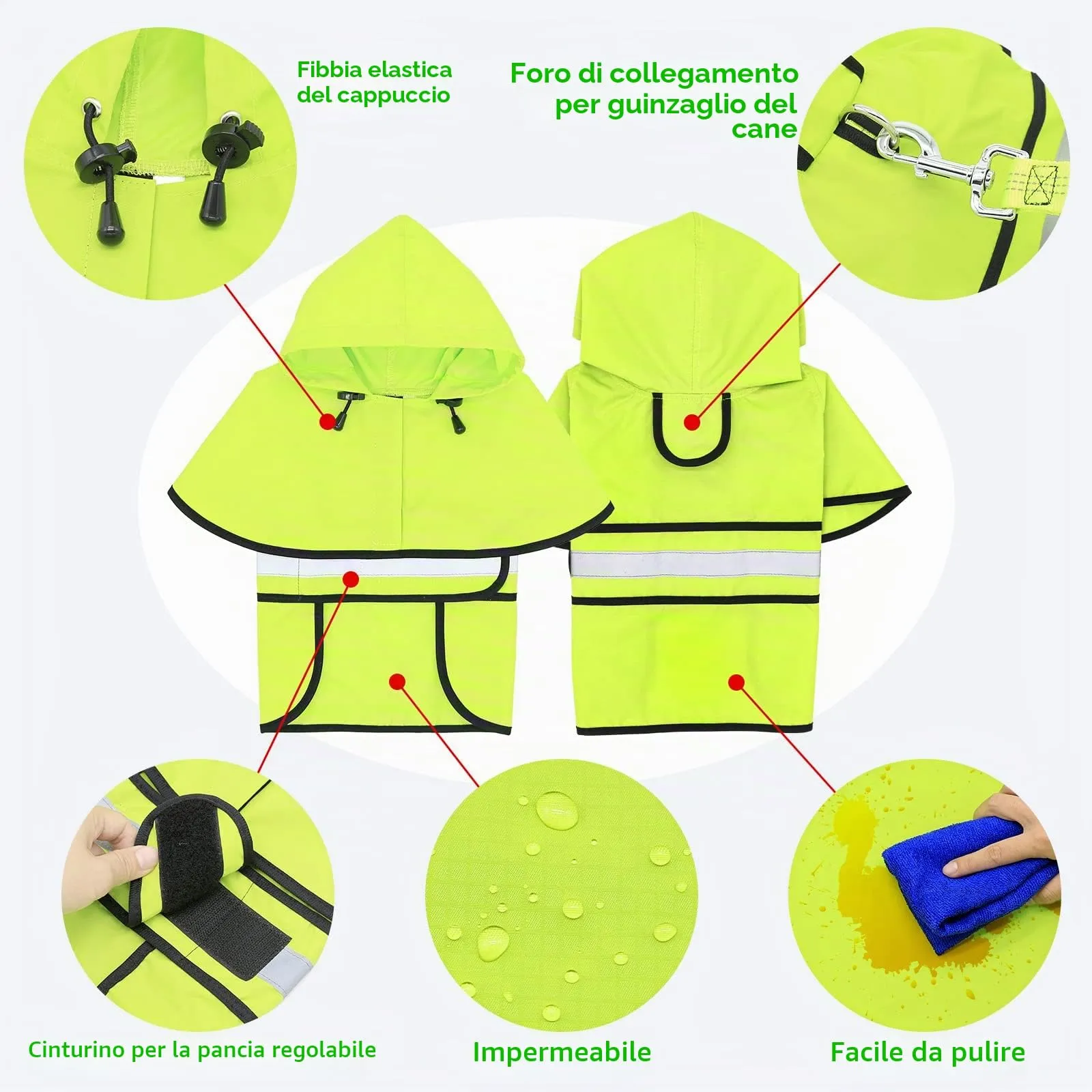 Domagiker Impermeabile regolabile per cani con cappuccio - Impermeabili leggeri per animali domestici, giacca antipioggia riflettente per cani e poncho impermeabile per passeggiate con il cane - immagine 3