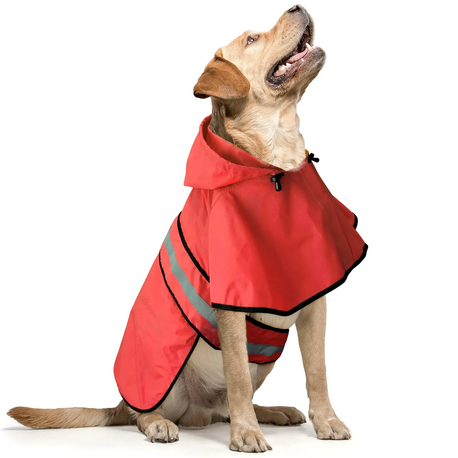 Impermeabile riflettente per cani con cappuccio, impermeabile e leggero, regolabile, per cani di taglia piccola, media e grande (M, rosso) - immagine 2