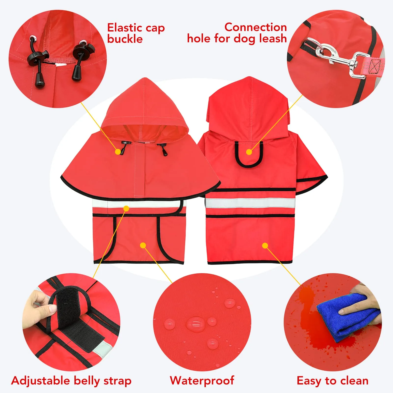 Impermeabile riflettente per cani con cappuccio, impermeabile e leggero, regolabile, per cani di taglia piccola, media e grande (M, rosso) - immagine 3