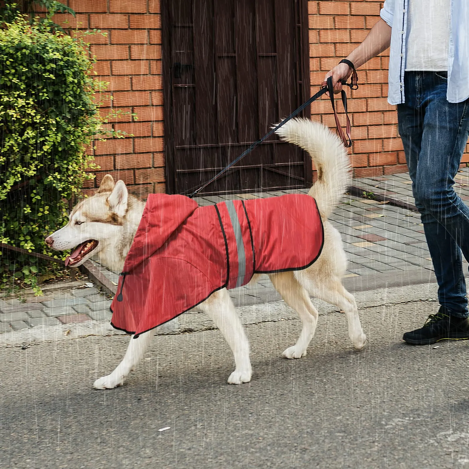 Impermeabile riflettente per cani con cappuccio, impermeabile e leggero, regolabile, per cani di taglia piccola, media e grande (M, rosso) - immagine 6
