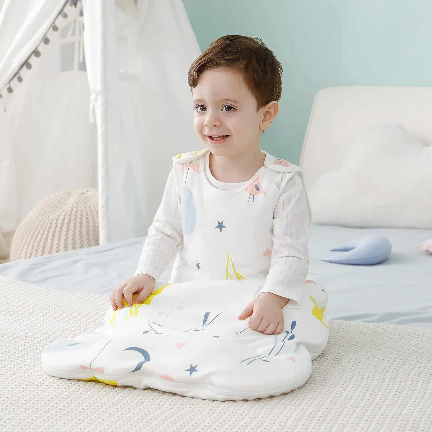 Mosebears Sacco nanna invernale per bambini, 2,5 Tog, 100% cotone, diverse dimensioni disponibili, da usare a partire dalla nascita, adatto per tutto l'anno, bianco con motivo di animali, 18-24 mesi - immagine 3