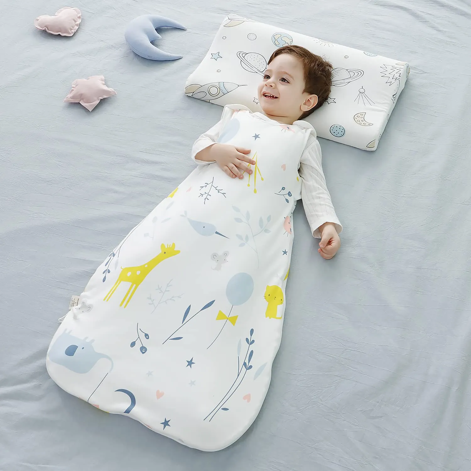 Mosebears Sacco nanna invernale per bambini, 2,5 Tog, 100% cotone, diverse dimensioni disponibili, da usare a partire dalla nascita, adatto per tutto l'anno, bianco con motivo di animali, 18-24 mesi - immagine 4