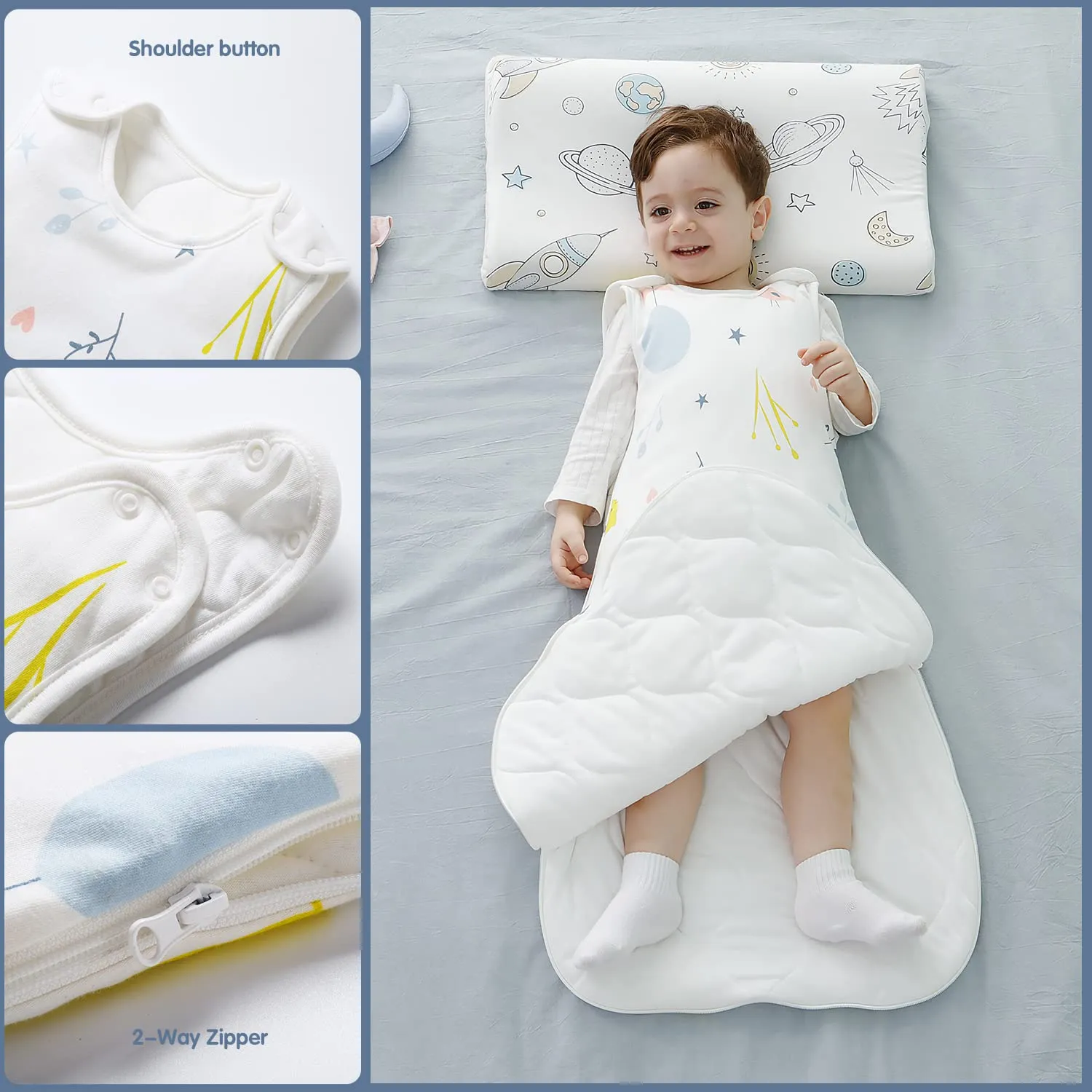 Mosebears Sacco nanna invernale per bambini, 2,5 Tog, 100% cotone, diverse dimensioni disponibili, da usare a partire dalla nascita, adatto per tutto l'anno, bianco con motivo di animali, 18-24 mesi - immagine 5