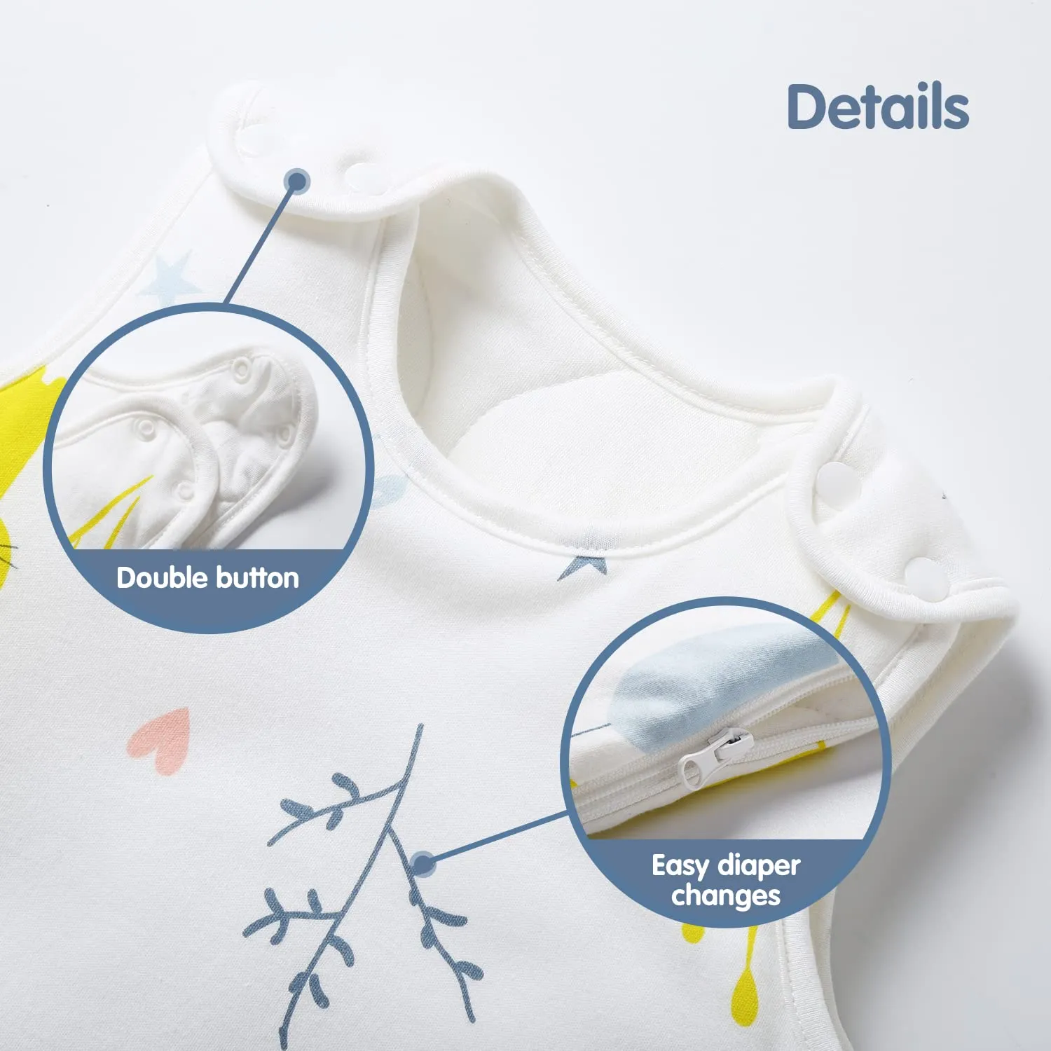 Mosebears Sacco nanna invernale per bambini, 2,5 Tog, 100% cotone, diverse dimensioni disponibili, da usare a partire dalla nascita, adatto per tutto l'anno, bianco con motivo di animali, 18-24 mesi - immagine 7
