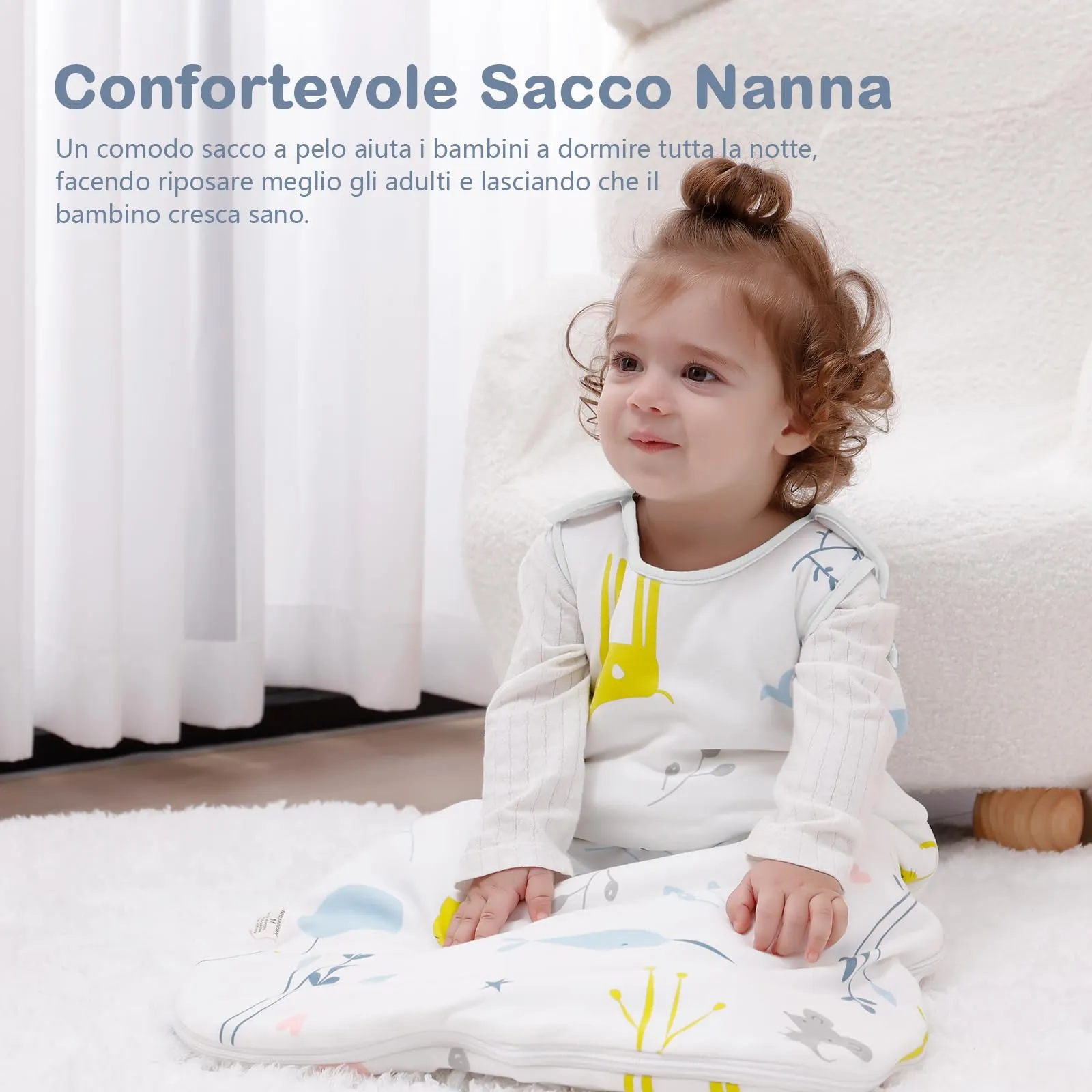 Mosebears Sacco nanna invernale per bambini, 2,5 Tog, 100% cotone, diverse dimensioni disponibili, da usare a partire dalla nascita, adatto per tutto l'anno, bianco con motivo di animali, 12-18 mesi - immagine 2