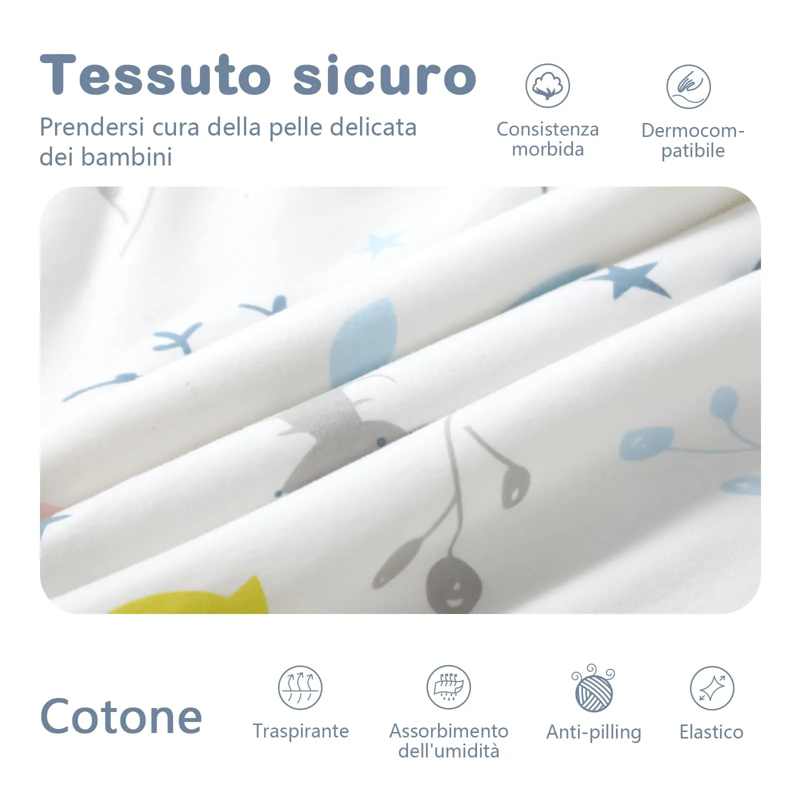 Mosebears Sacco nanna invernale per bambini, 2,5 Tog, 100% cotone, diverse dimensioni, dalla nascita fino a 18 mesi, adatto per tutto l'anno, bianco con animaletti, 0-6 mesi - immagine 3
