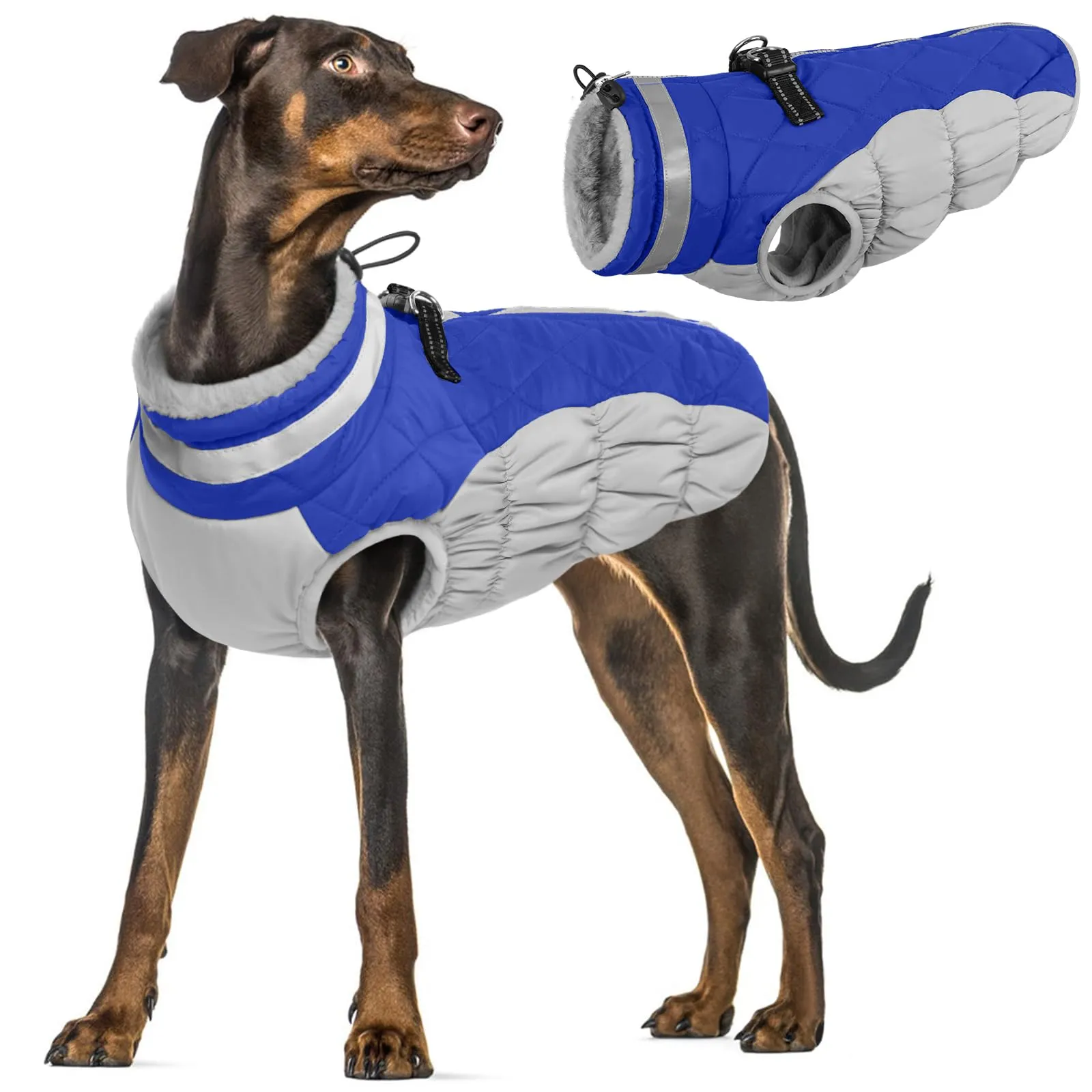 Cappotto Impermeabile Cane Grande, Cappotto Neve Cane Giacca Cane Grande Giubbotto Cane Invernale Taglia Grande Tuta Cane Inverno(Blu, 2XL) - immagine 1