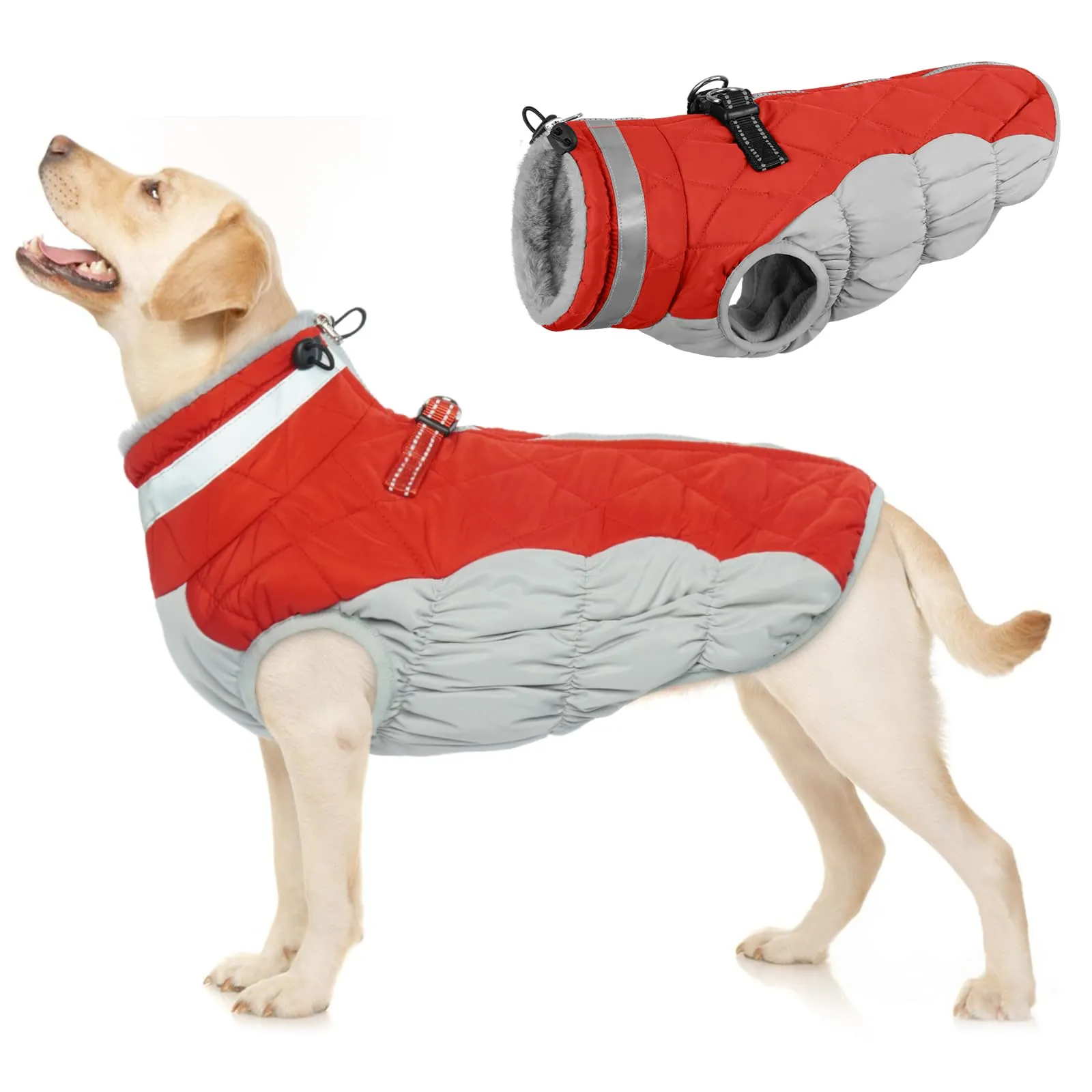 Giubbotto Impermeabile Cane, Cappotto Invernale Piumino Caldo Maglione (Rosso, M) - immagine 1