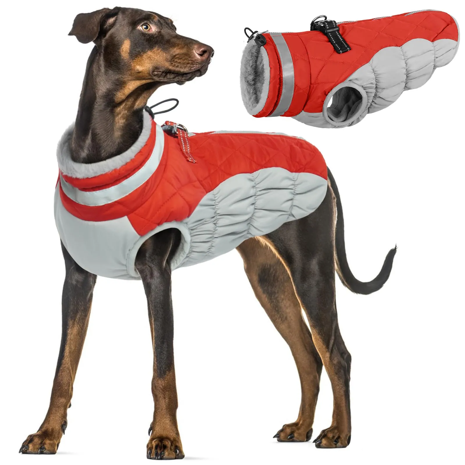 Cappotto Impermeabile per Cani Taglia Grande - Giacca Calda Invernale, Giubbotto Termico Piumino (Rosso, XL) - immagine 1