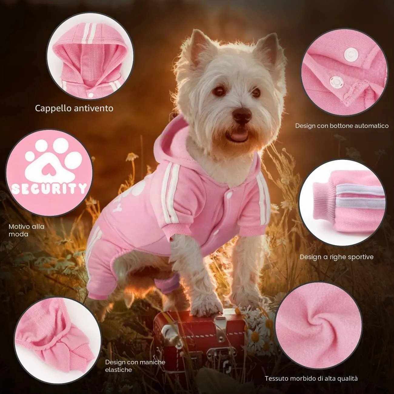 Dolahovy Felpa con cappuccio per cani Abbigliamento animali domestici Maglioni cuccioli autunno inverno Cappotti in pile cani Abito cane cotone per Chihuahua Small Medium Cani - immagine 3