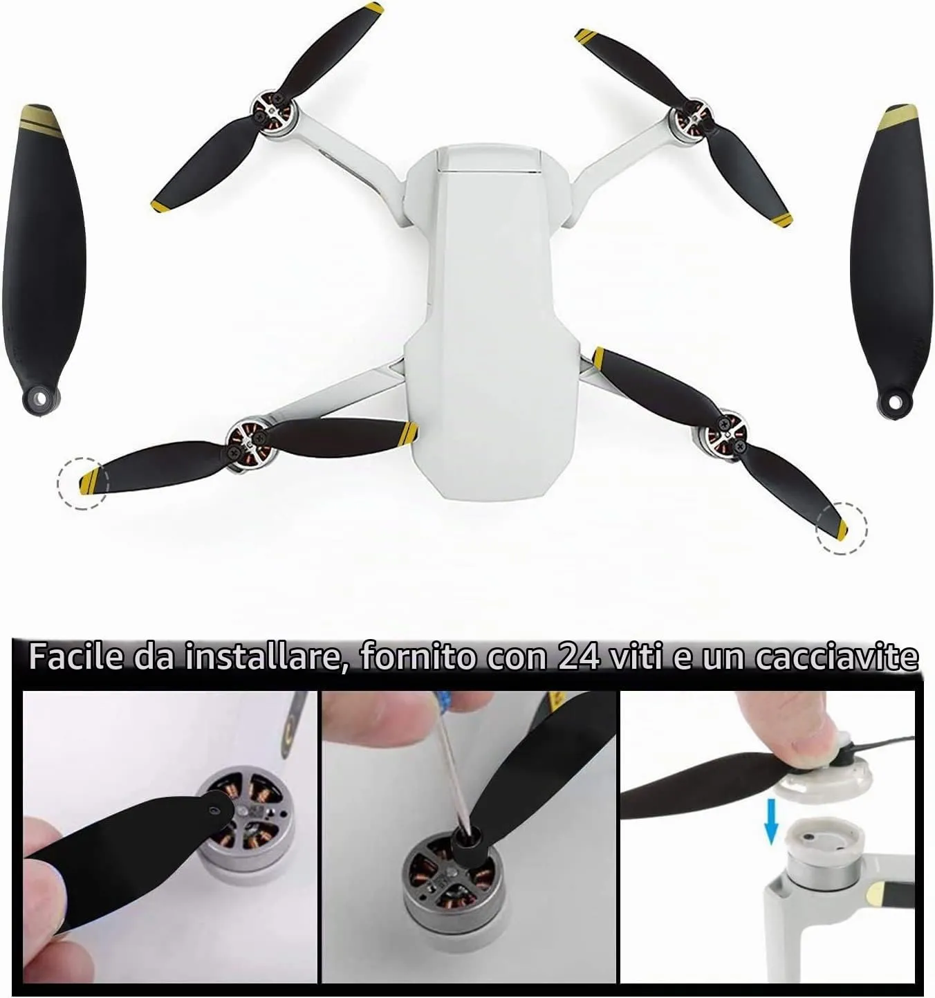 Bocguy 16 Pcs Eliche Mavic Mini con 24 Viti & Cacciavite, Mavic Mini Eliche per Sostituzione del Drone, Basso Rumore & Stabile (Oro) - immagine 4