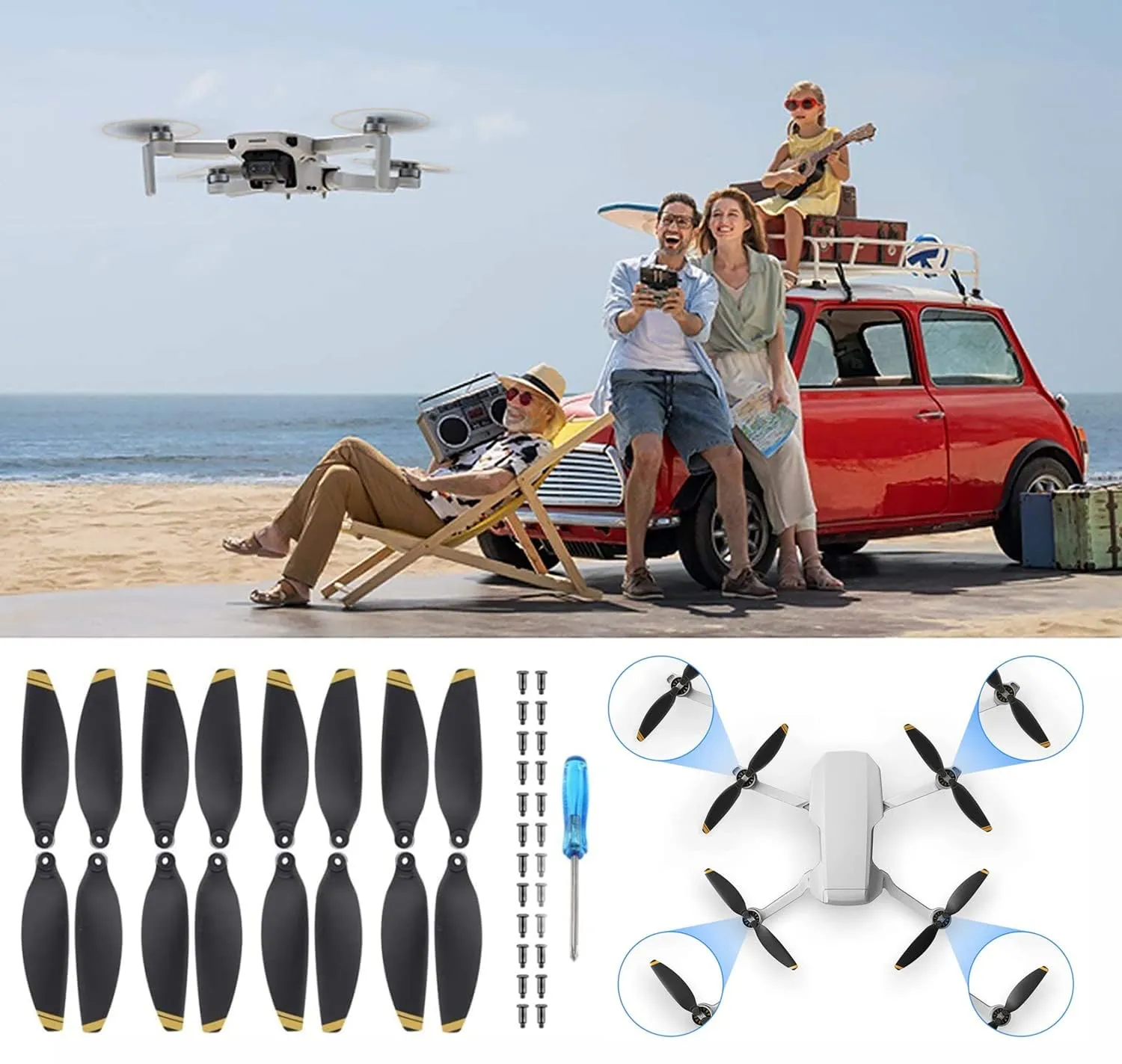 Bocguy 16 Pcs Eliche Mavic Mini con 24 Viti & Cacciavite, Mavic Mini Eliche per Sostituzione del Drone, Basso Rumore & Stabile (Oro) - immagine 8
