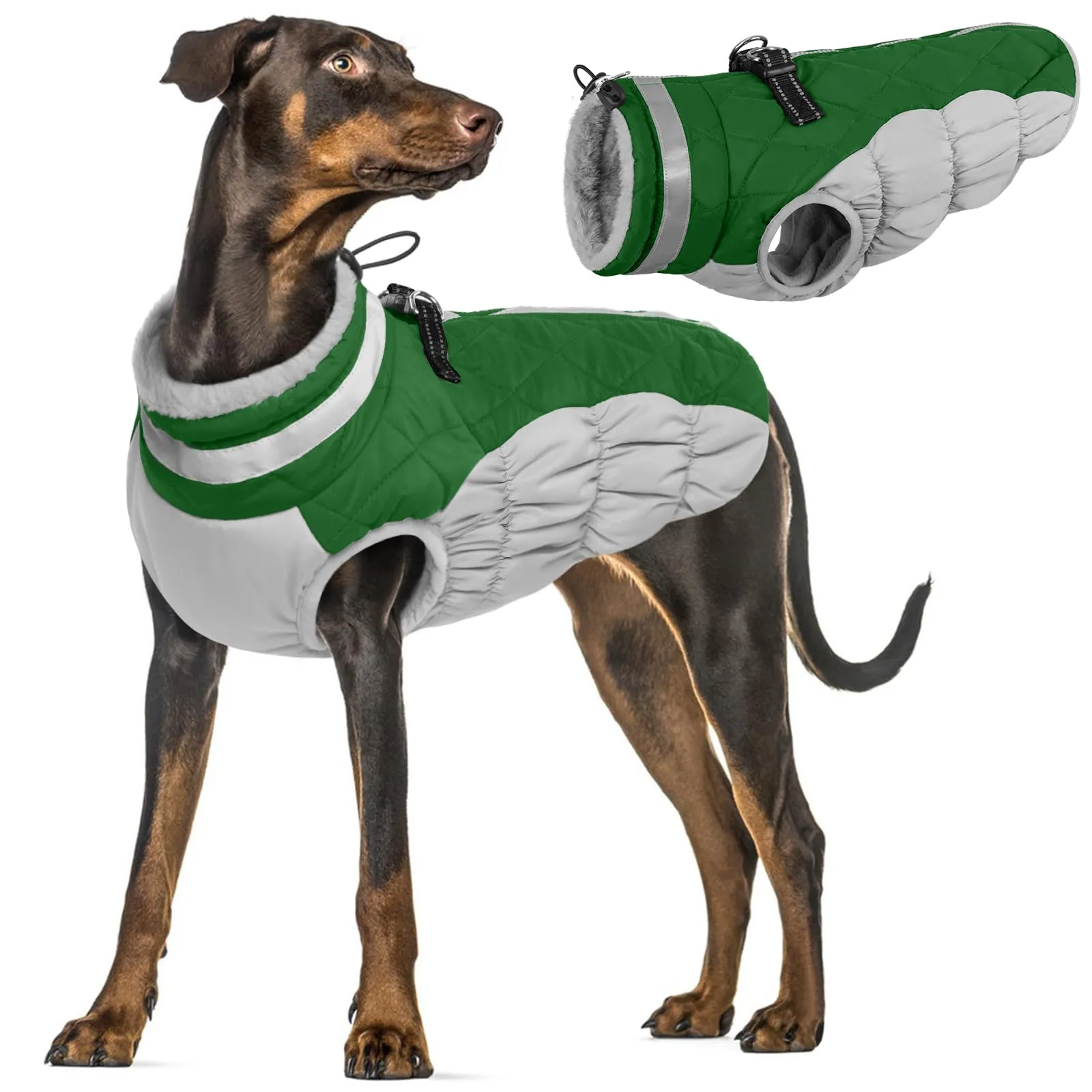 Giubbotto Per Cani Taglia Grande, Giacca Impermeabile Cane, Cappotto Pile Labrador (Verde, 2XL) - immagine 1