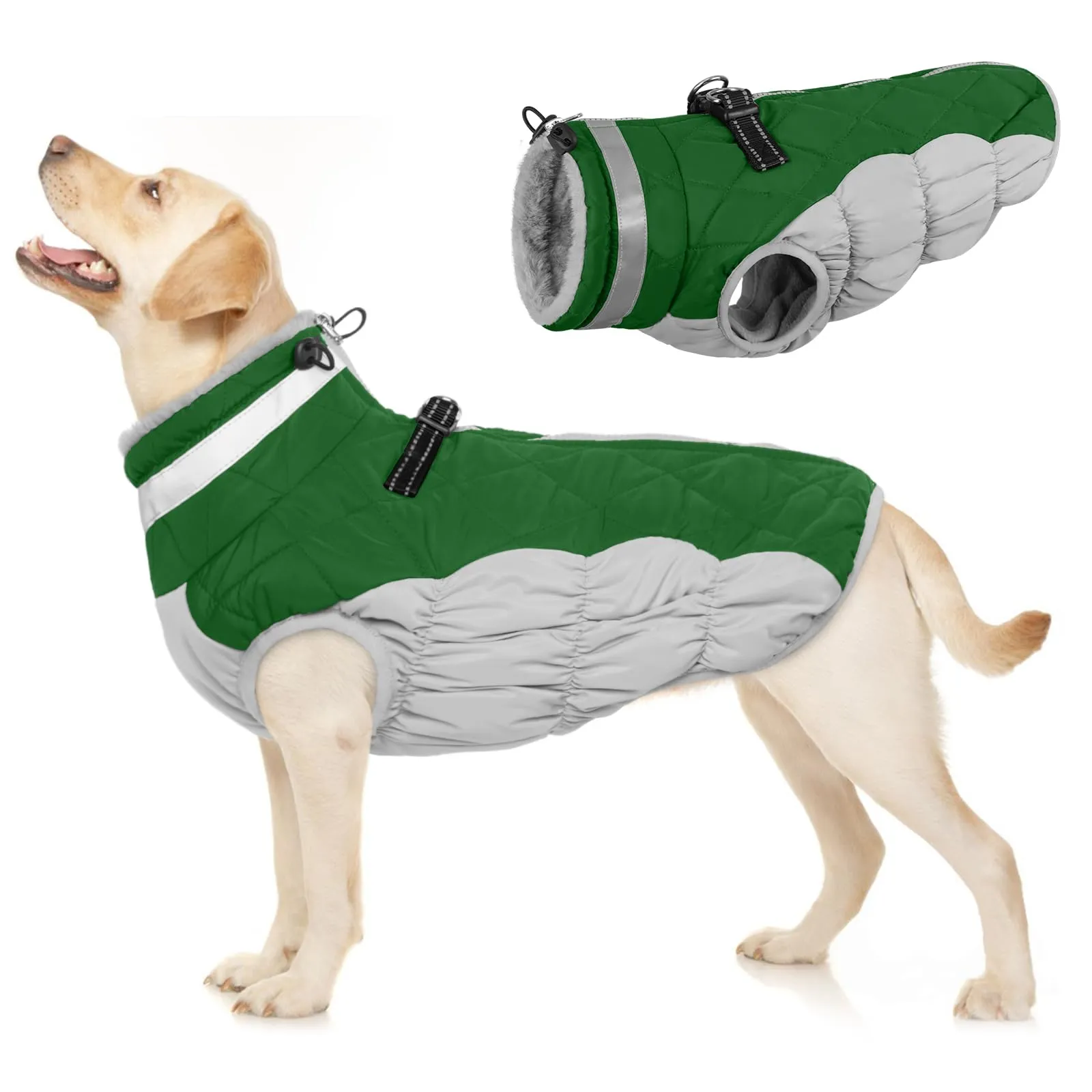 PUMYPOREITY Cappottino Impermeabile Cani,Giacca Invernale Calda Cappotto Antivento Abbigliamento per Cani contro Freddo/Neve Con Foro per Imbracatura per Cani di Taglia Piccola Media Grande(Verde,M) - immagine 1